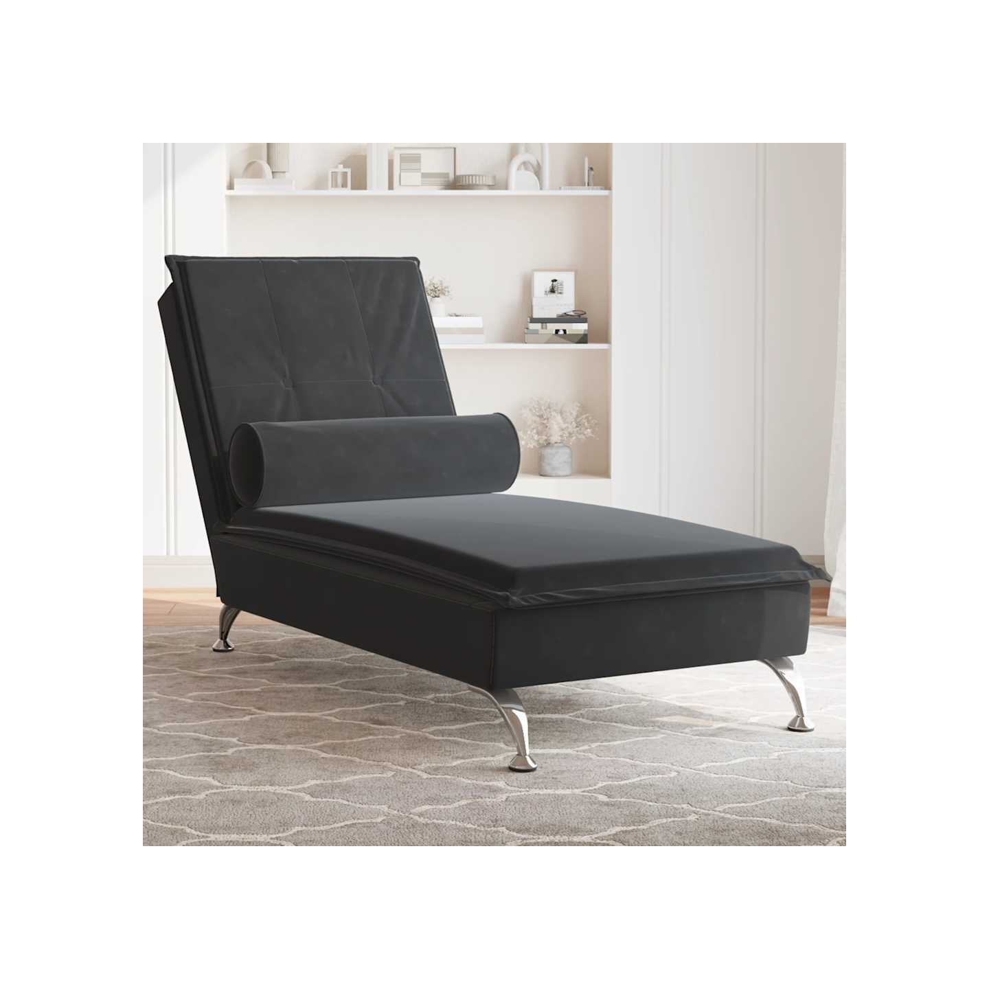 Chaise longue de massage avec traversin noir velours