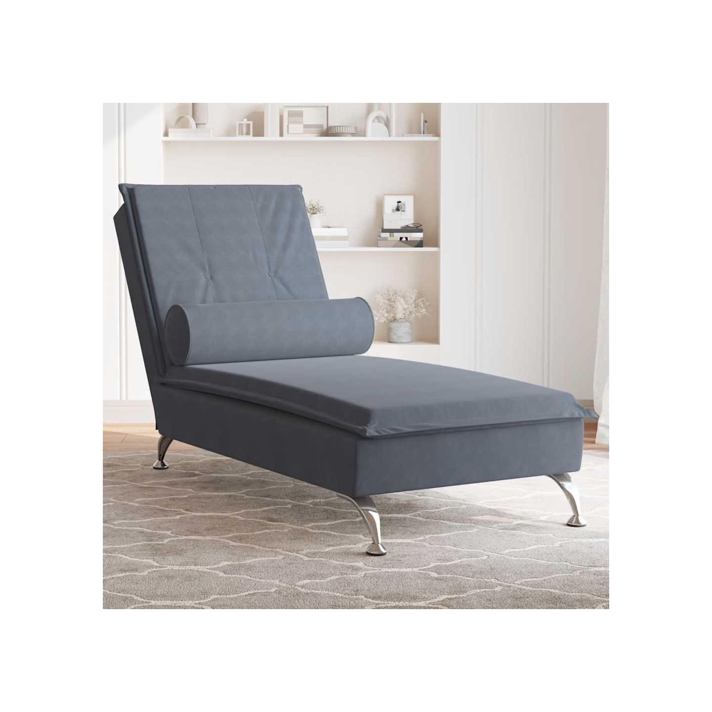 Chaise longue de massage avec traversin gris foncé velours