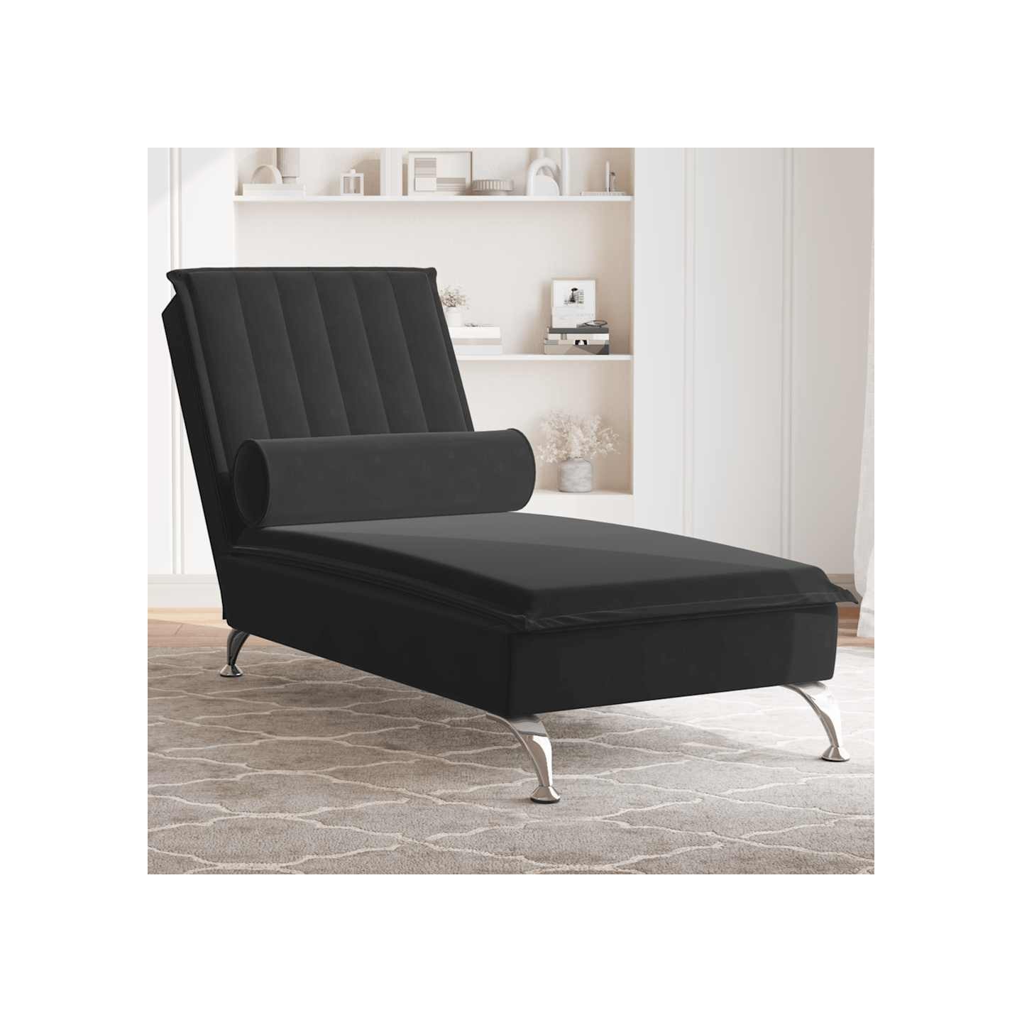 Chaise longue de massage avec traversin noir velours