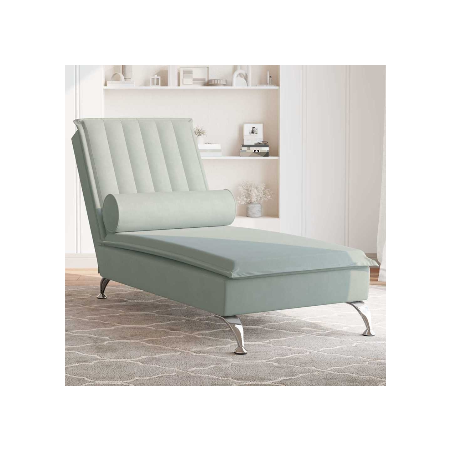 Chaise longue de massage avec traversin gris clair velours