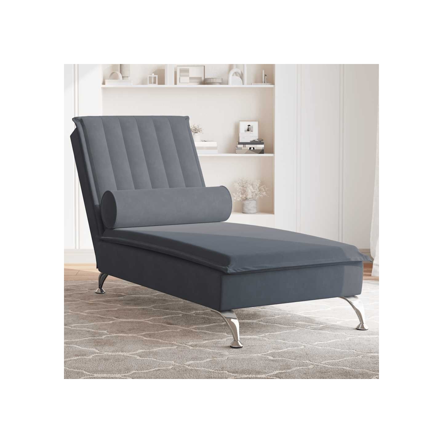 Chaise longue de massage avec traversin gris foncé velours