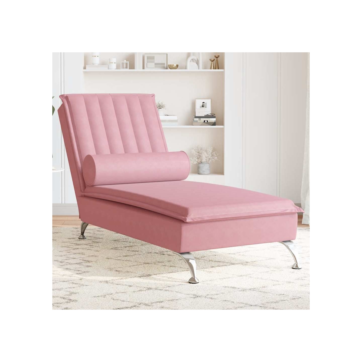 Chaise longue de massage avec traversin rose velours