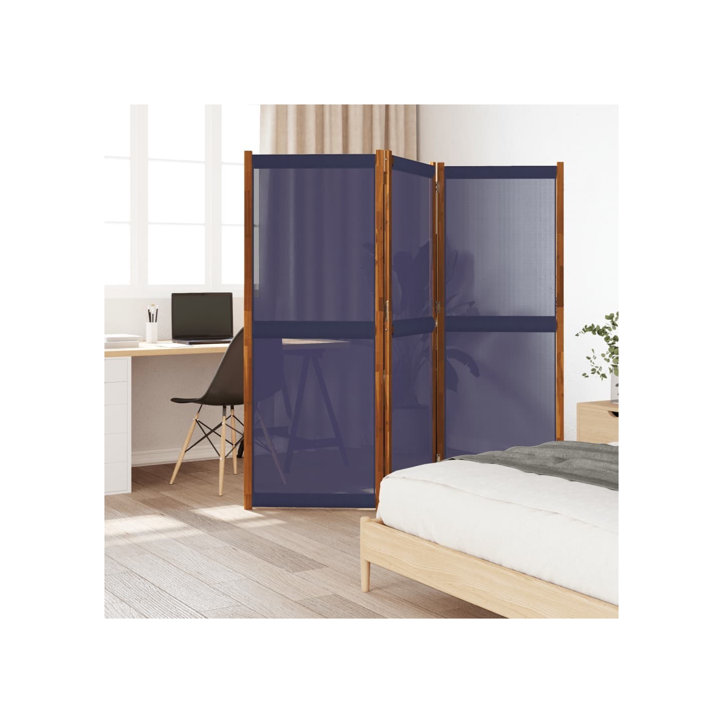 Cloison de séparation 3 panneaux bleu foncé 210x180 cm