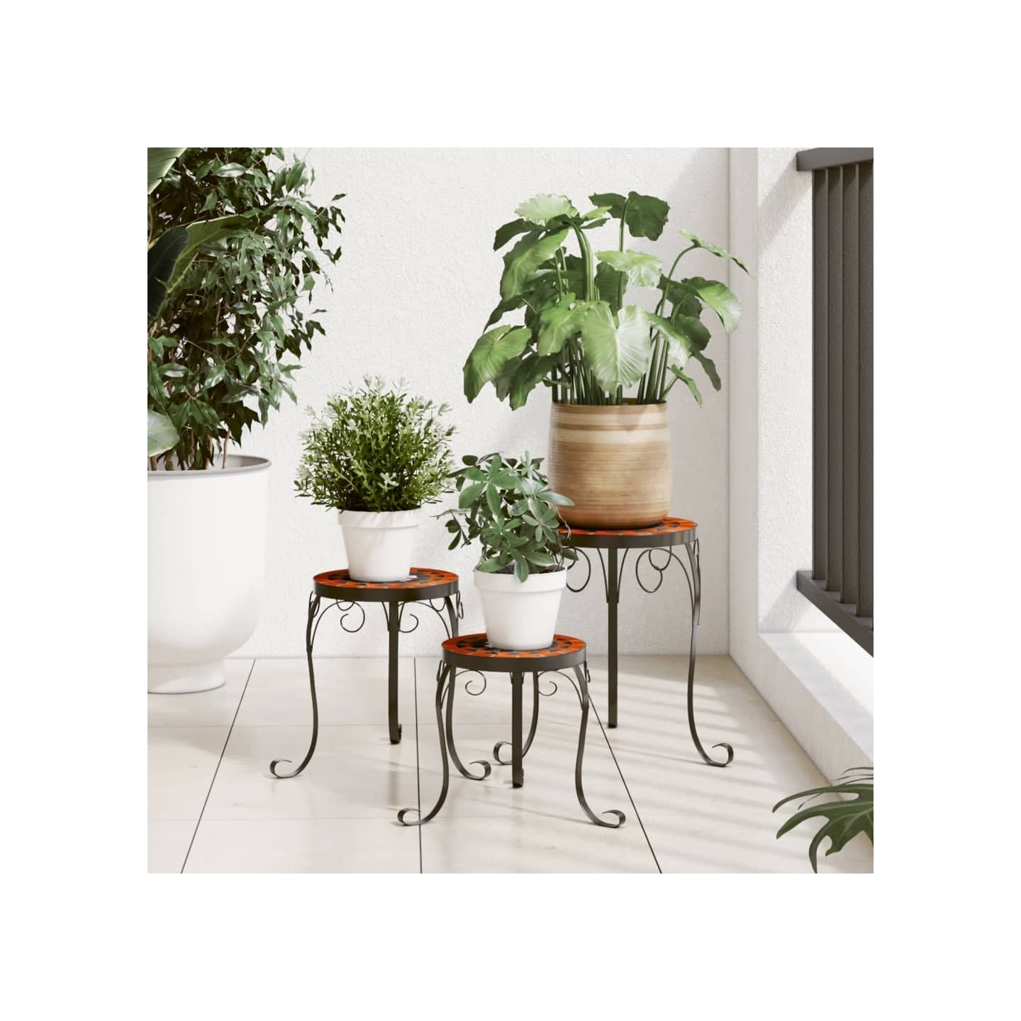 Supports pour plantes 3 pcs terre cuite et noir céramique
