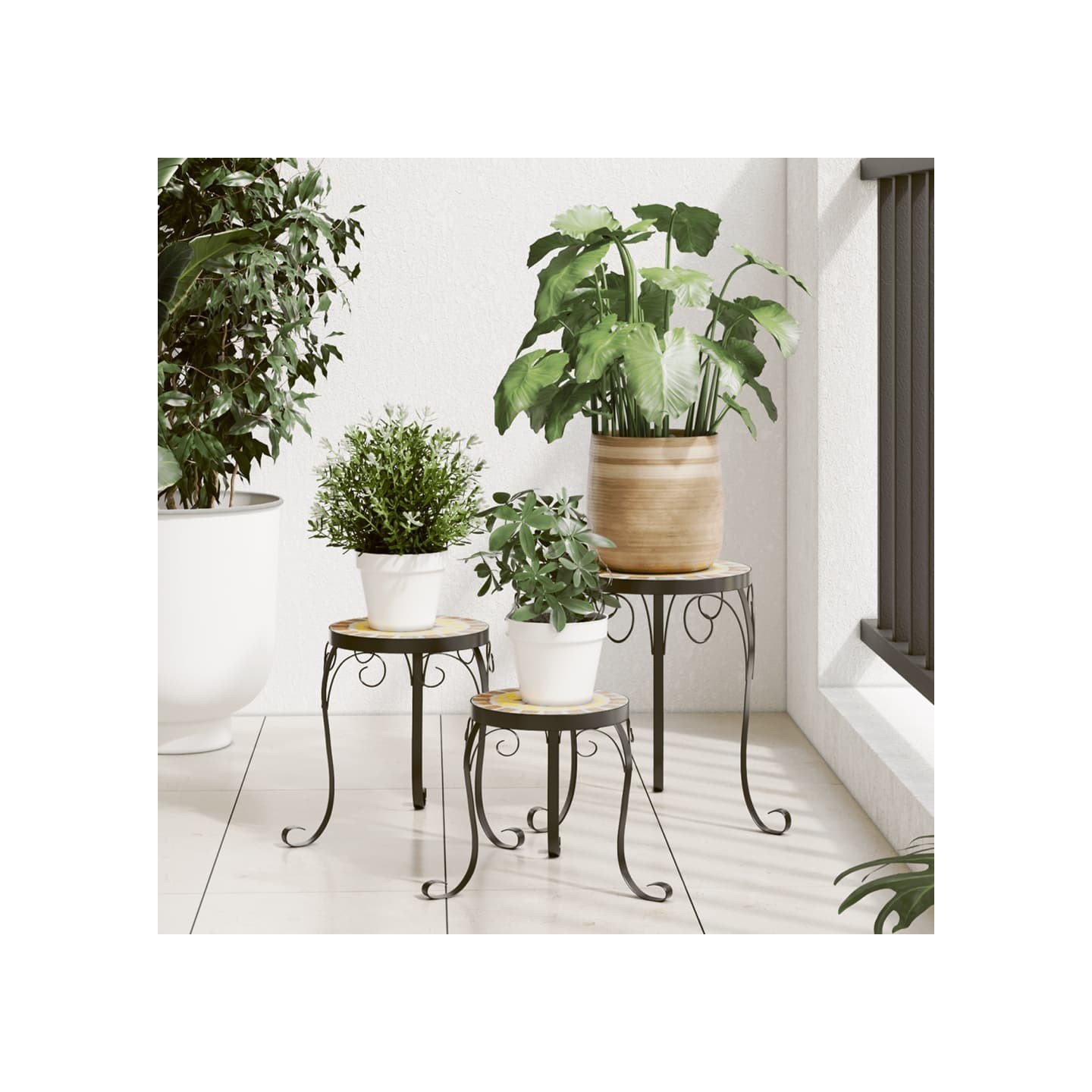 Supports pour plantes 3 pcs terre cuite et blanc céramique