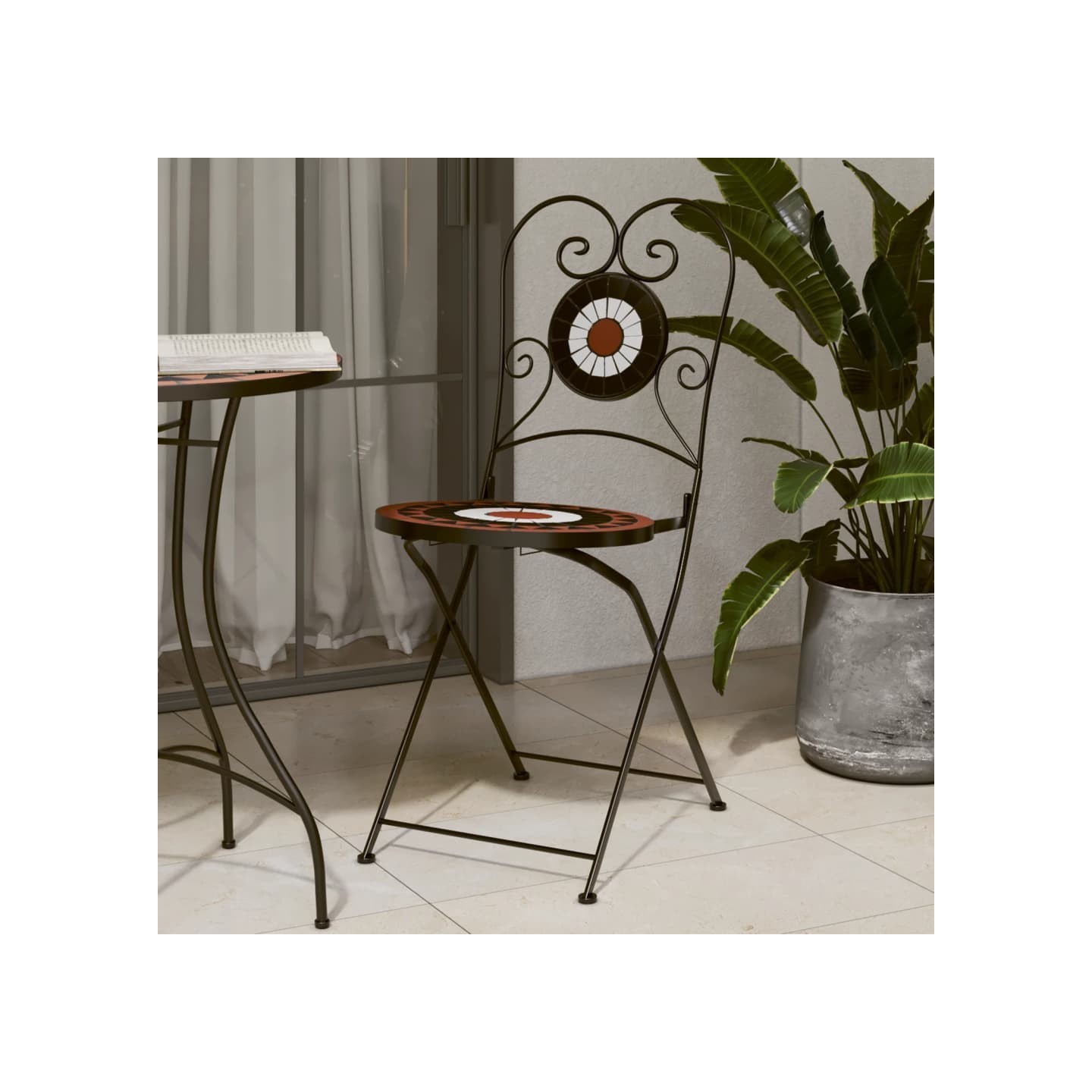 Chaises pliantes, lot de 2, en céramique terracotta et noir