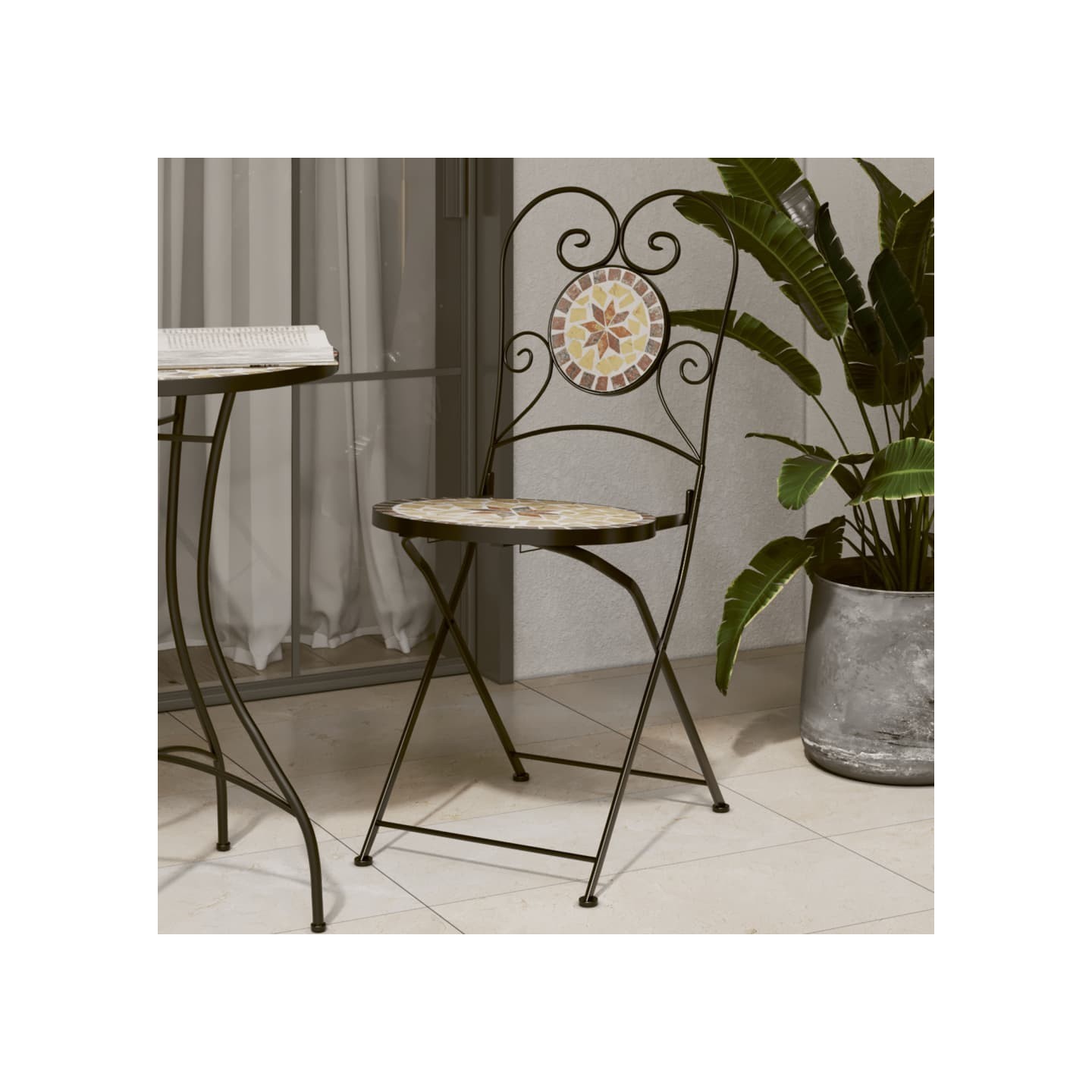 Chaises pliantes, lot de 2, en céramique terracotta et blanche