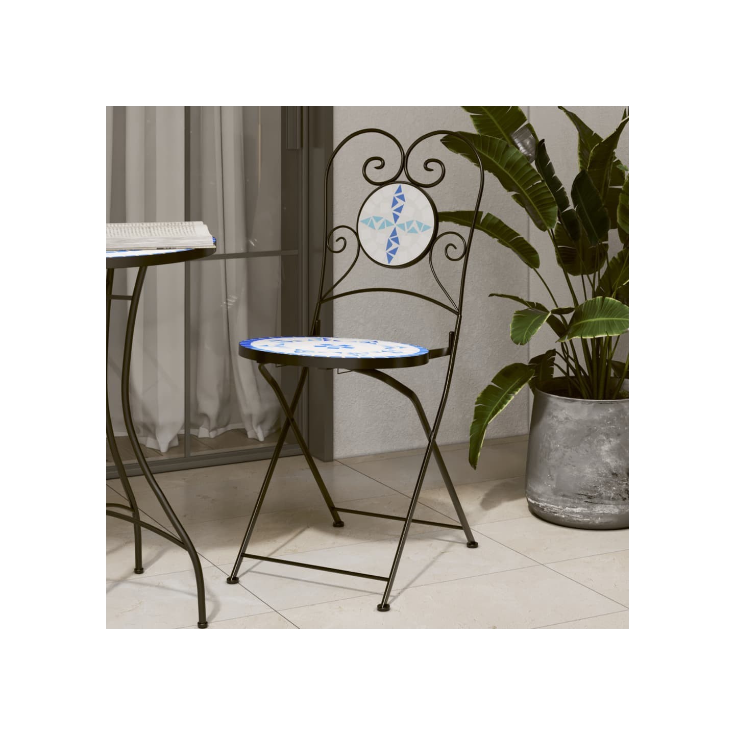 Chaises pliantes, lot de 2, en céramique bleue et blanche