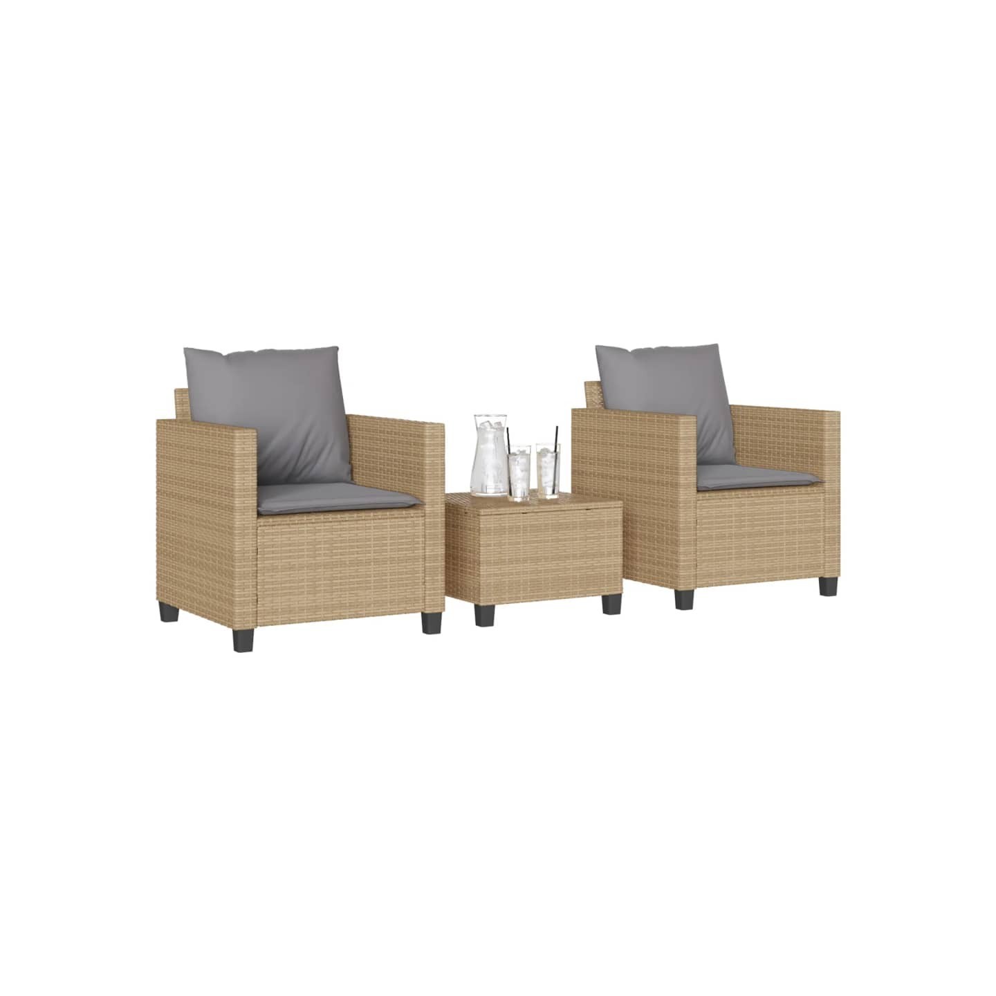 Ensemble de bistro 3 pcs avec coussins beige résine tressée