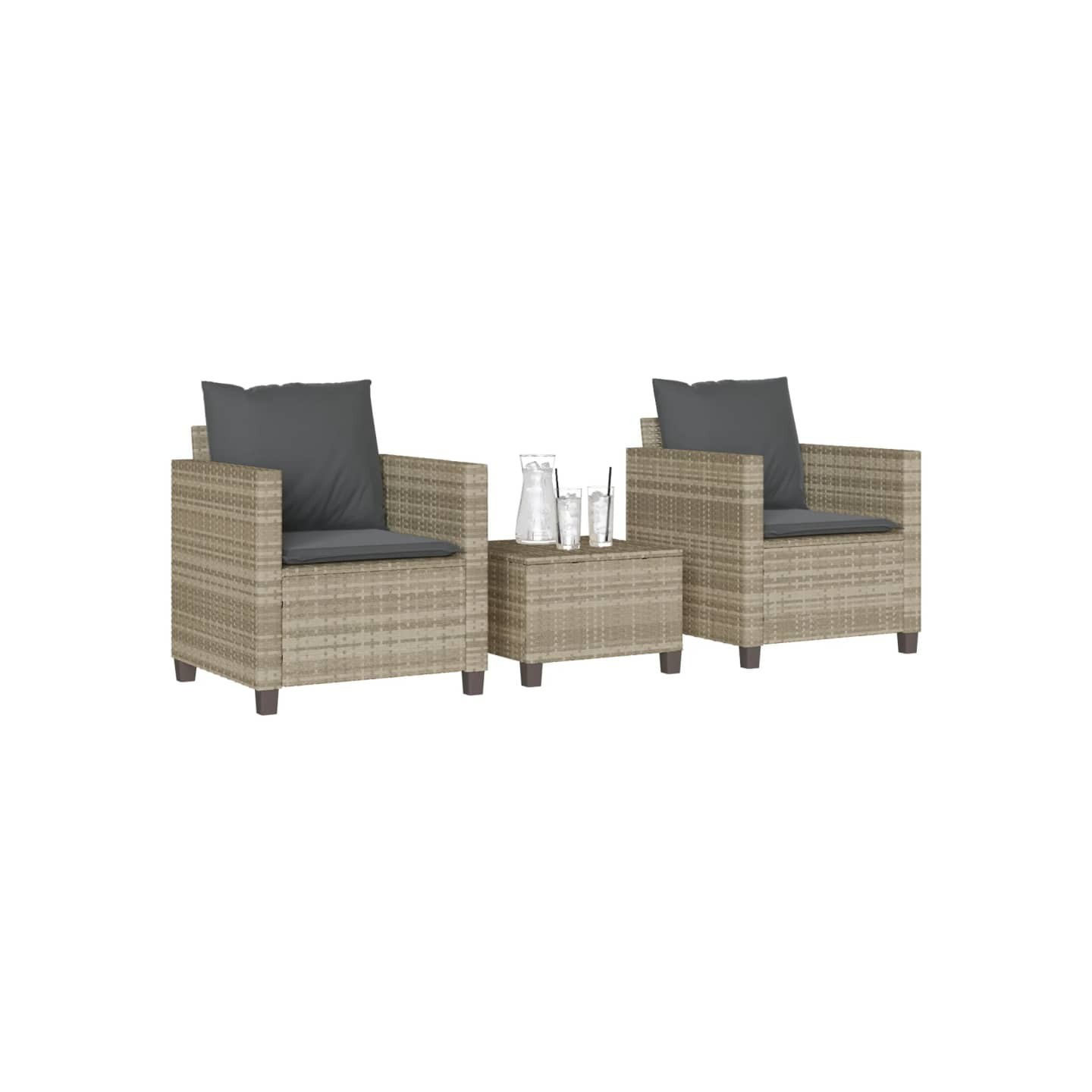 Ensemble de bistro 3 pcs et coussins gris clair résine tressée
