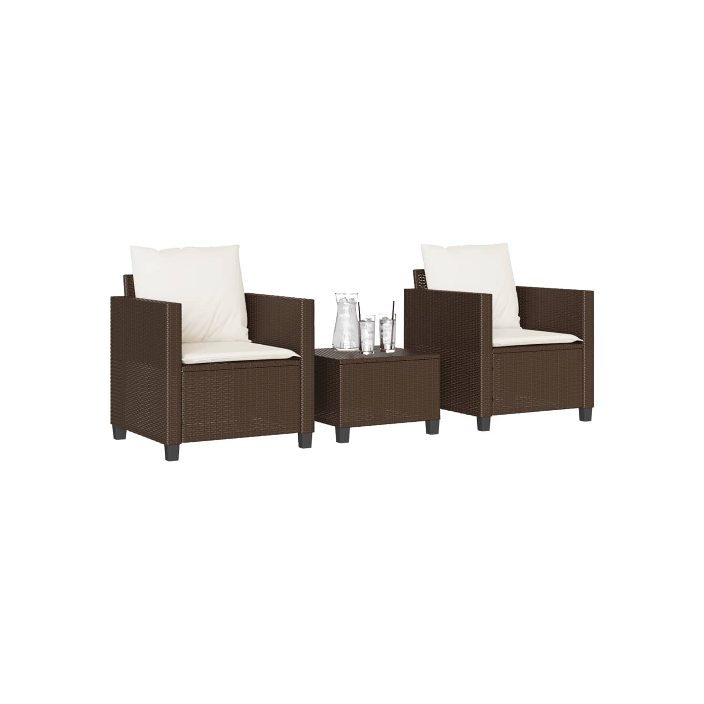 Ensemble de bistro 3 pcs avec coussins marron résine tressée