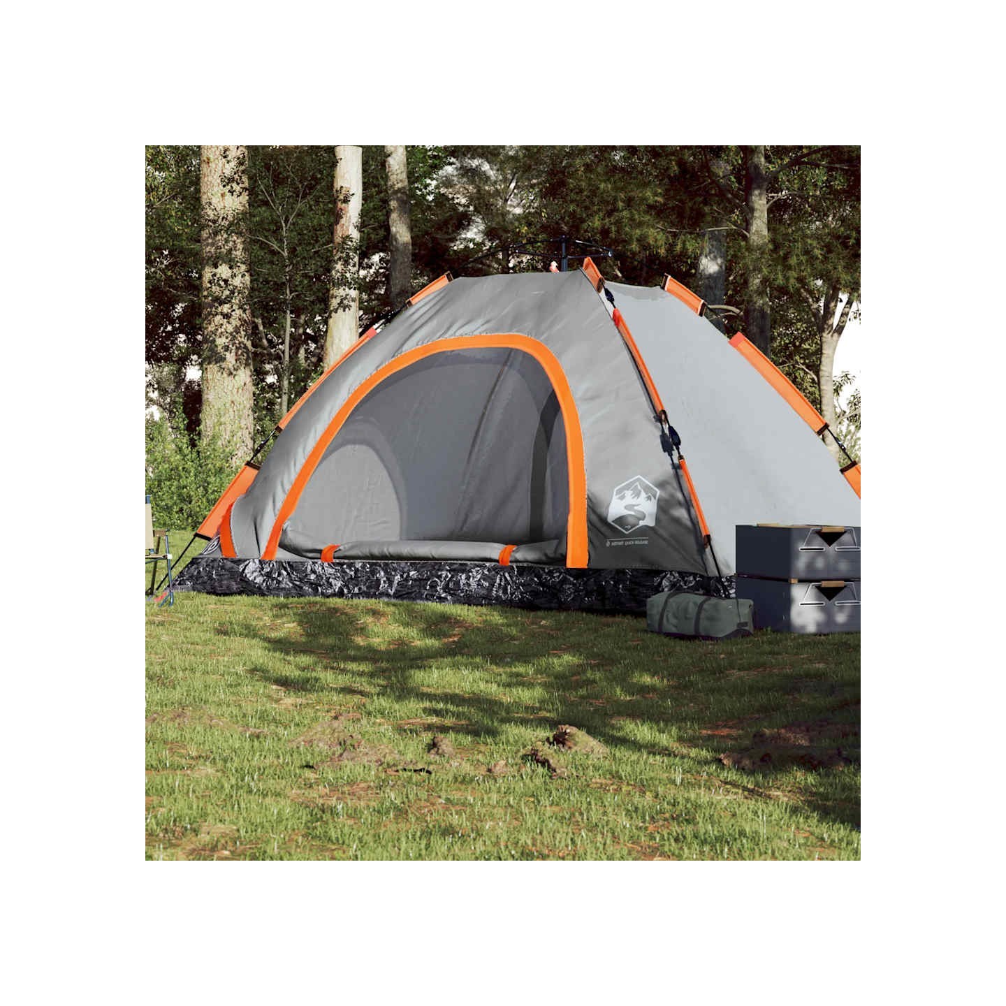 Tente de camping 5 personnes gris et orange libération rapide