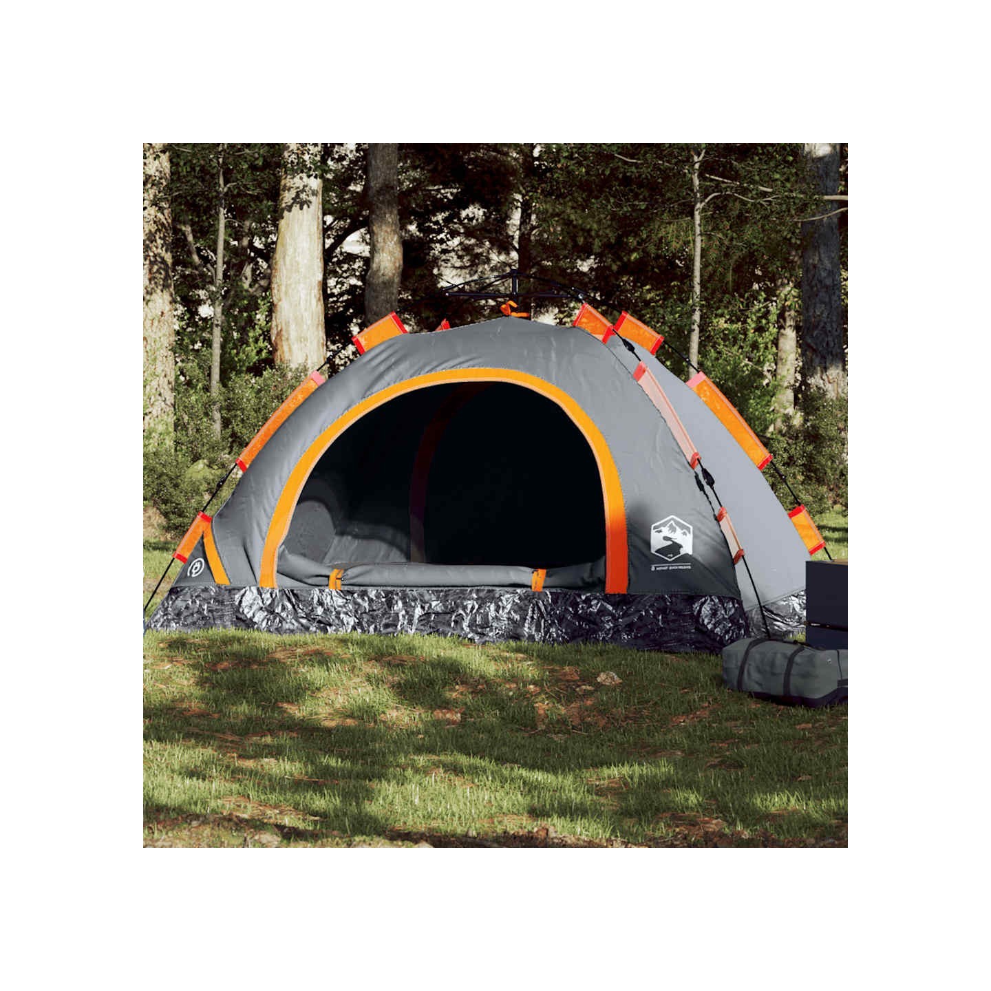 Tente de camping 4 personnes gris et orange libération rapide