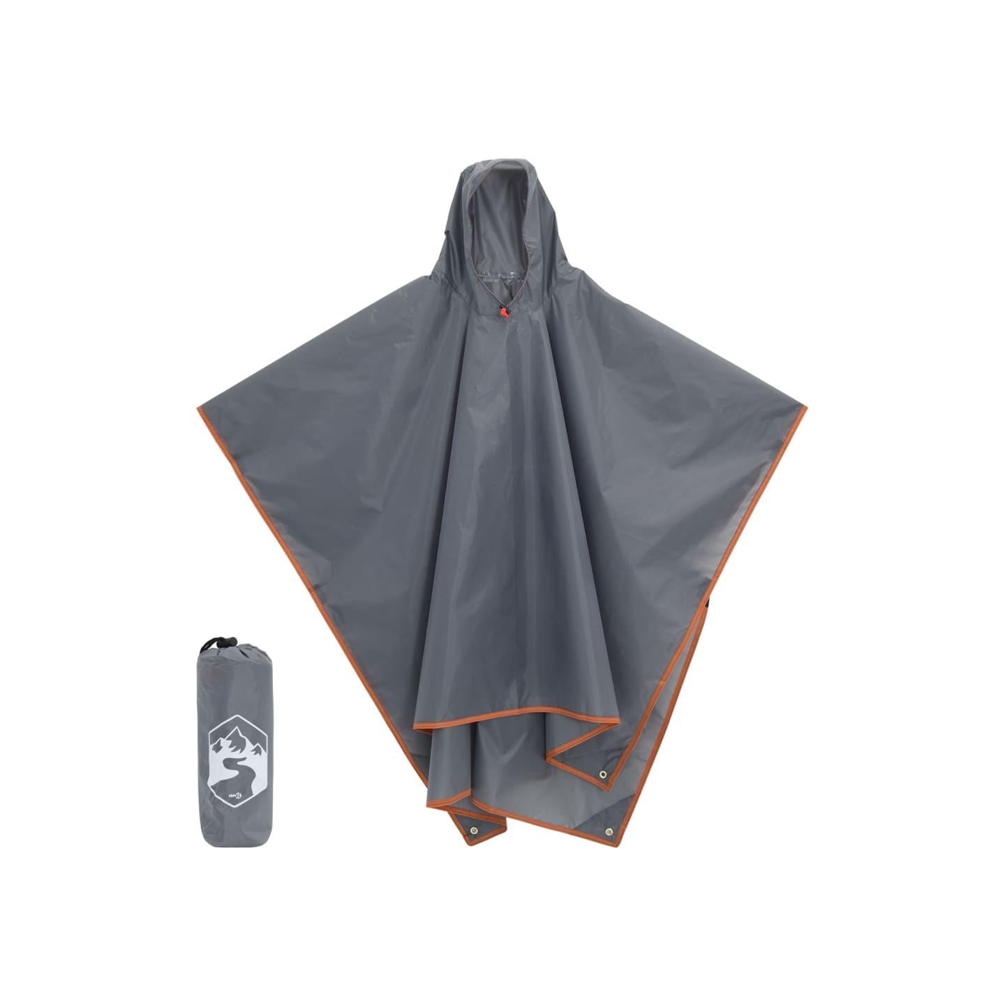 Poncho de pluie avec capuche design 2 en 1 gris et orange