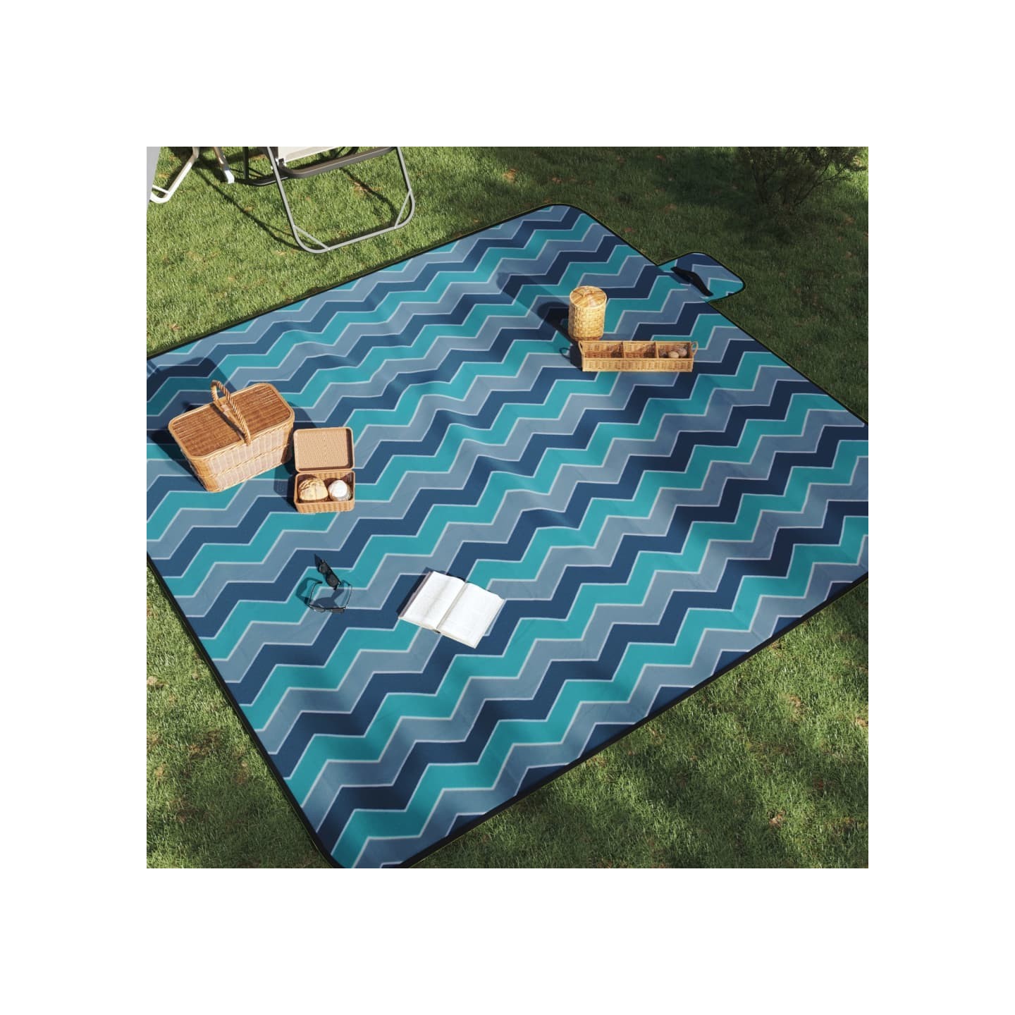 Couverture de pique-nique pliable vague bleue 200x200cm velours