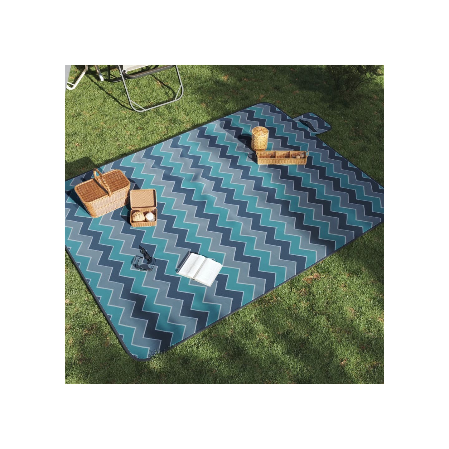 Couverture de pique-nique pliable vague bleue 200x150cm velours