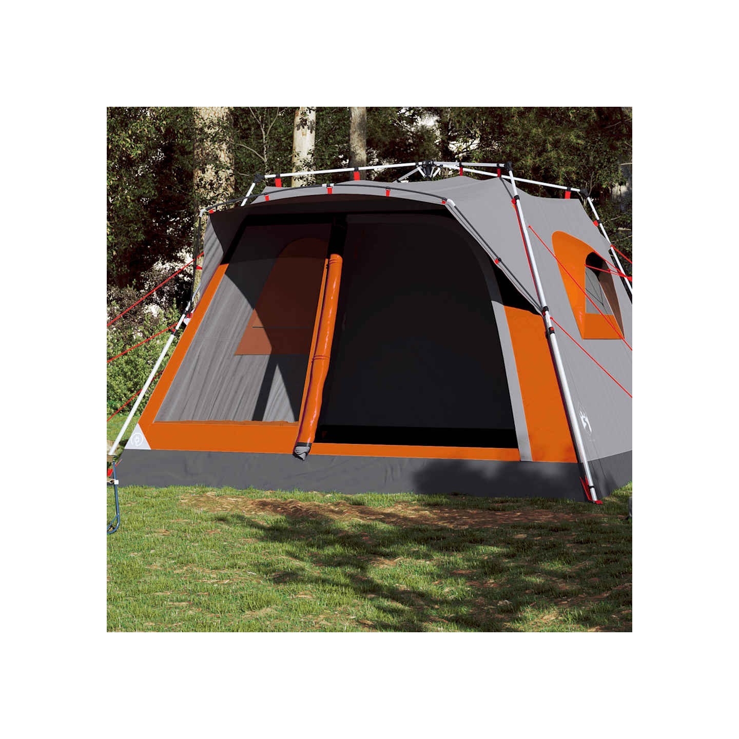 Tente familiale cabine 7personnes gris orange dégagement rapide