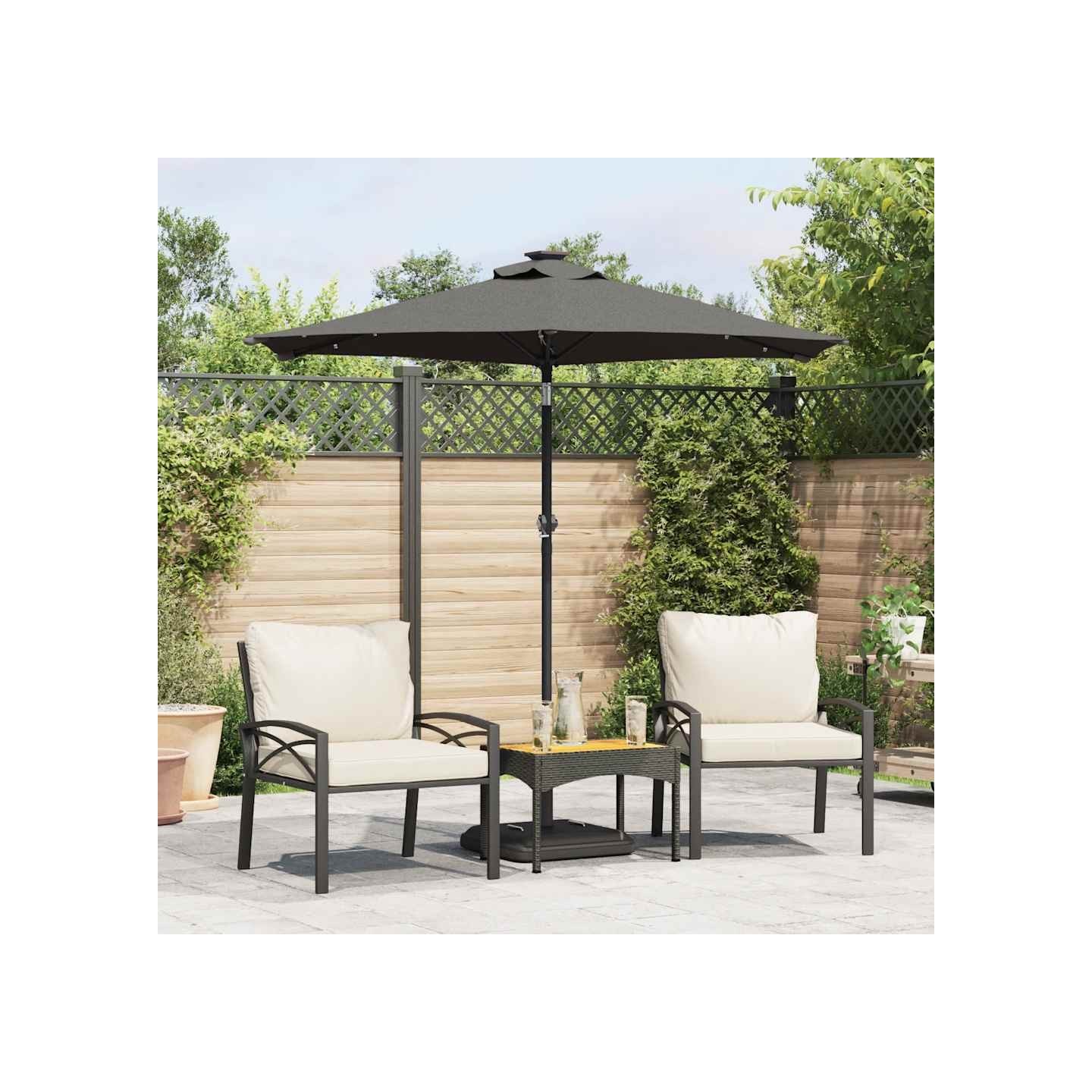 Parasol de jardin LED et mât en acier anthracite 225x225x212 cm