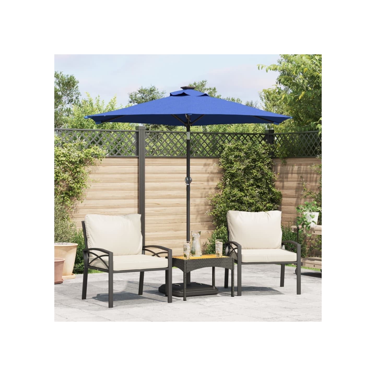 Parasol de jardin LED mât en acier bleu azuré 225x225x212 cm