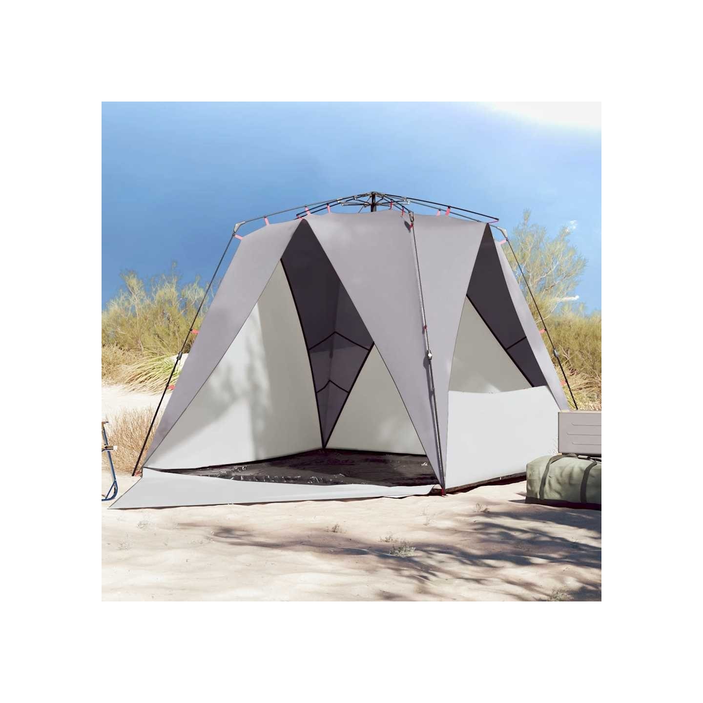 Tente de plage 4 personnes gris libération rapide imperméable