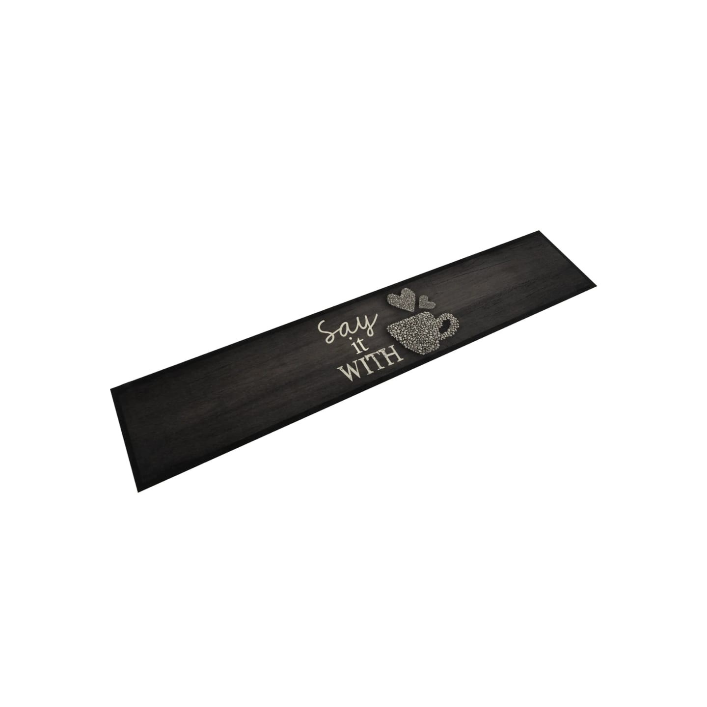 Tapis de cuisine lavable imprimé tasse noir 60x300 cm velours