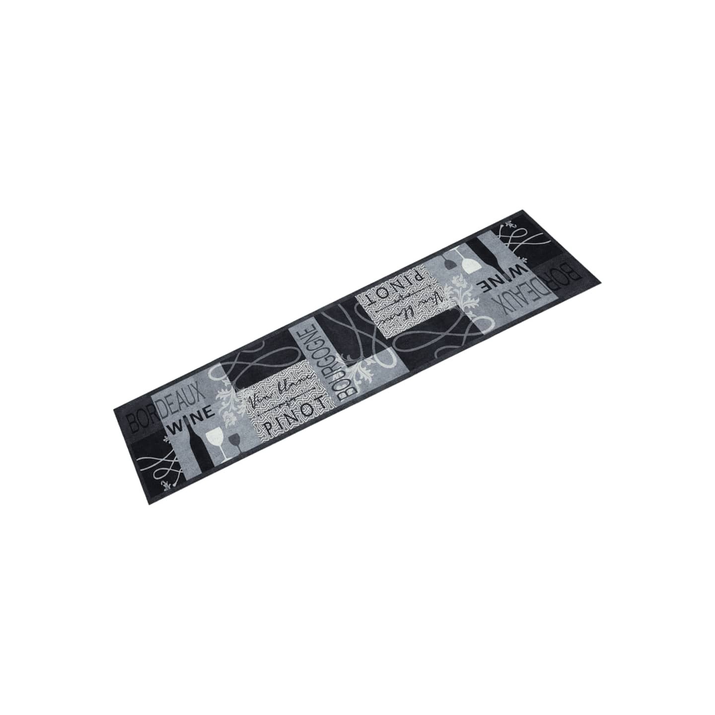 Tapis de cuisine lavable imprimé Wine gris 60x300 cm velours