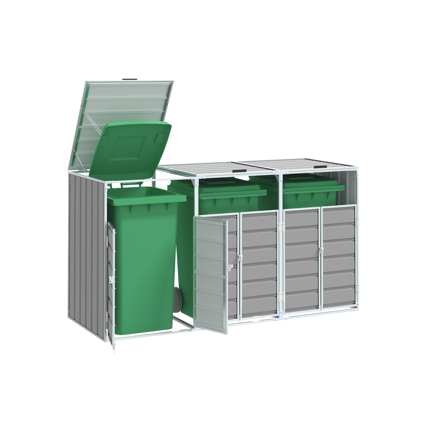 Rangement à roulettes pour poubelles pour trois bacs gris acier