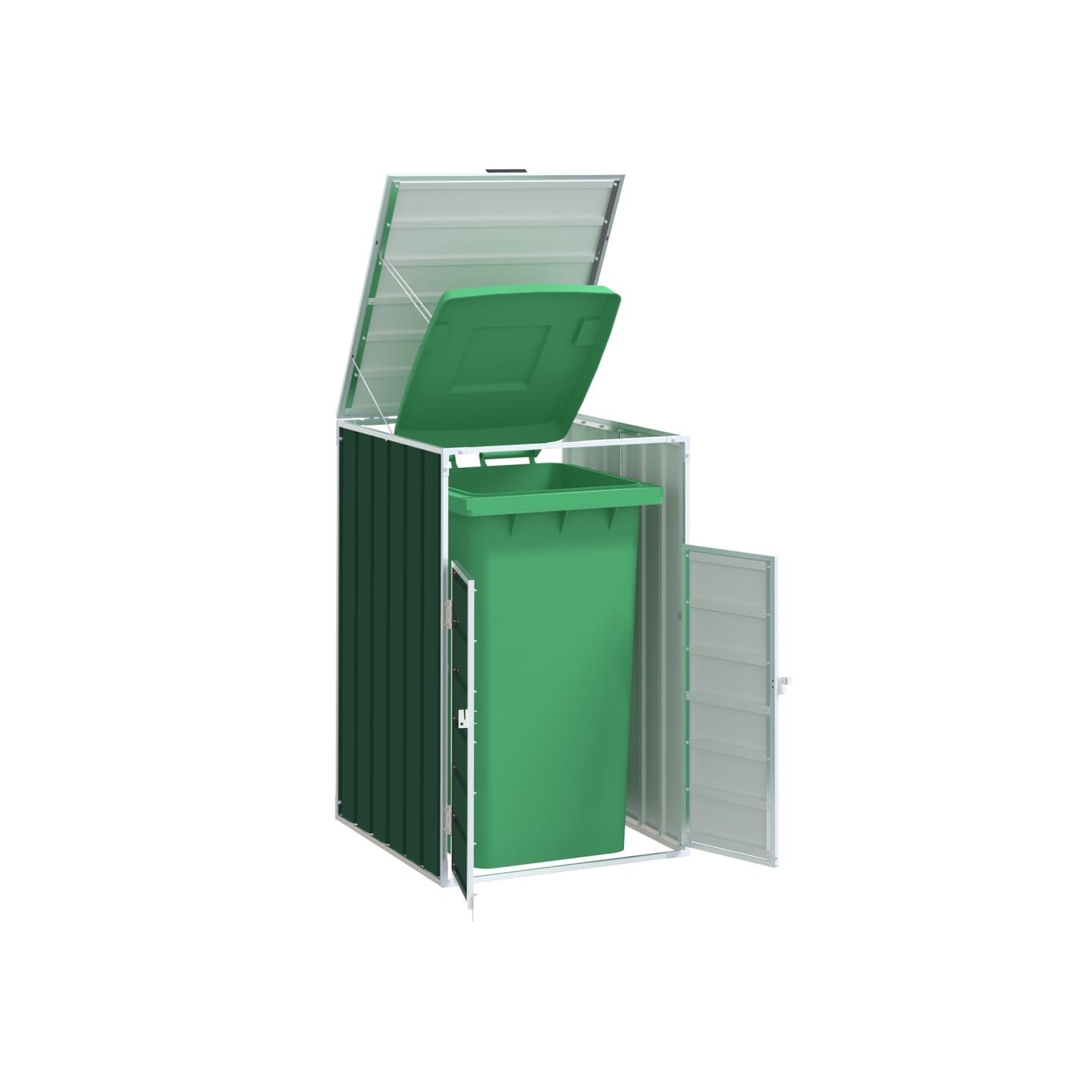 Rangement à roulettes pour poubelles pour bac unique vert acier