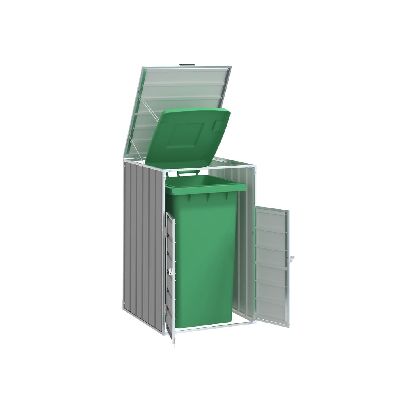 Rangement à roulettes pour poubelles pour bac unique gris acier