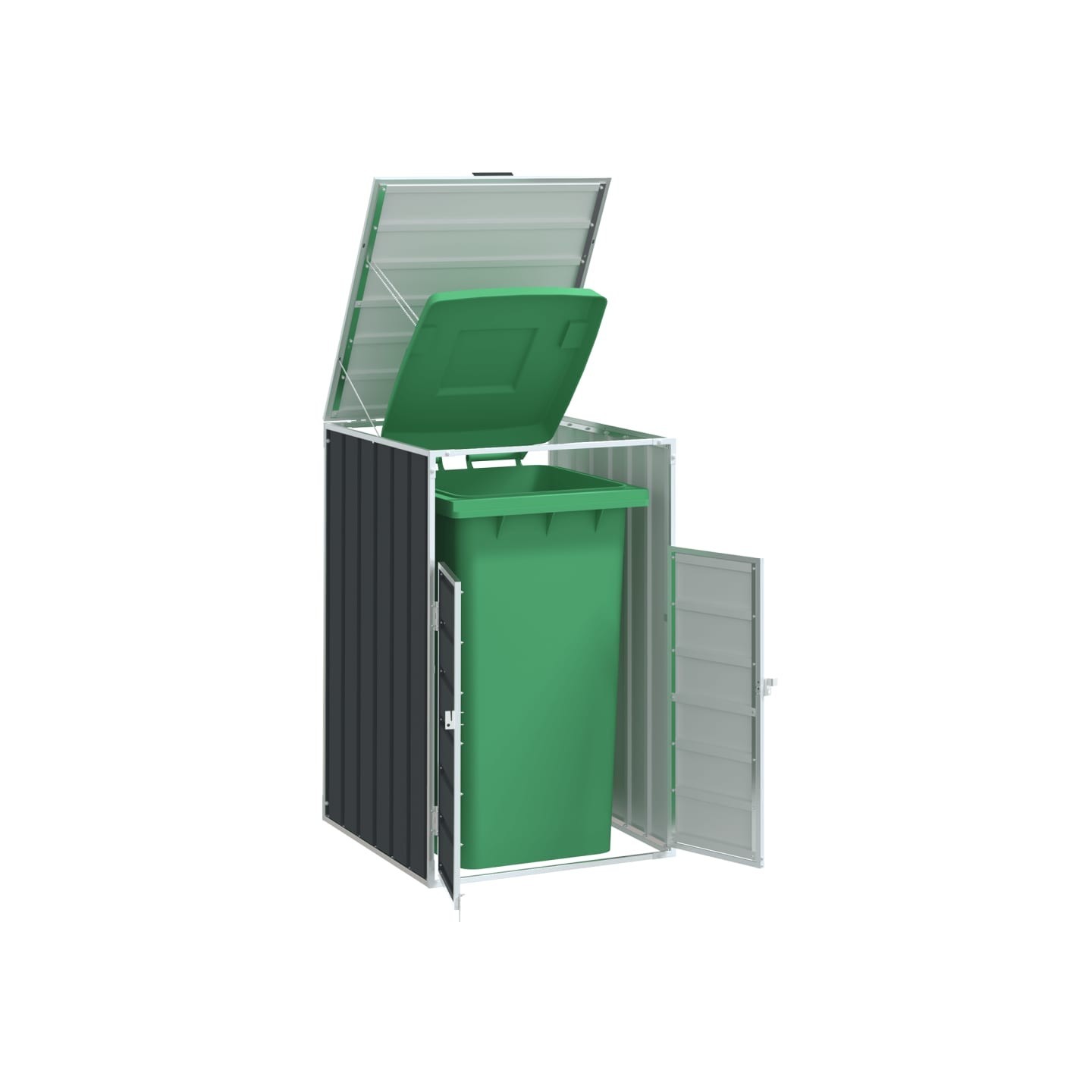 Rangement à roulettes pour poubelles pour bac unique acier