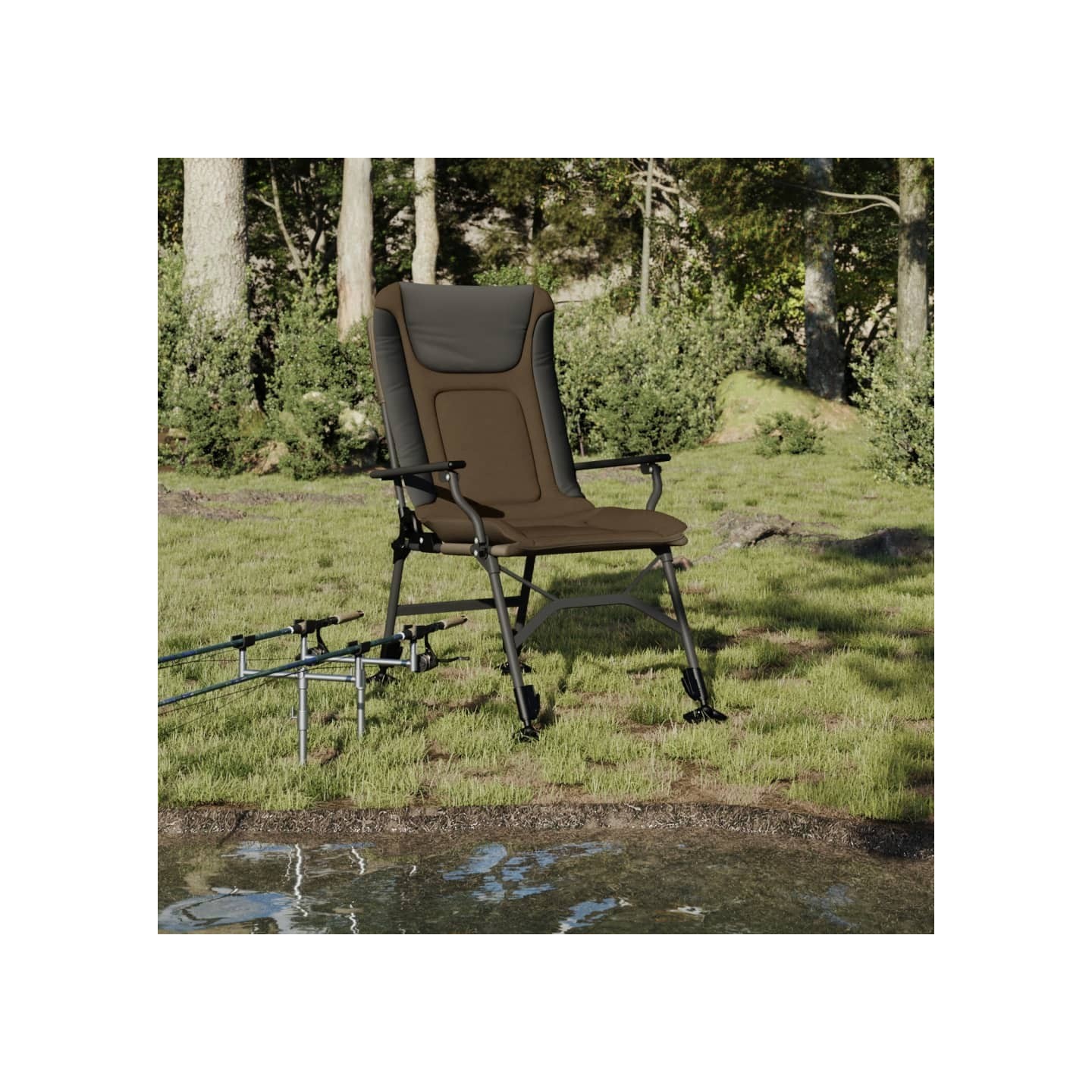 Chaise de pêche avec accoudoir pliable taupe