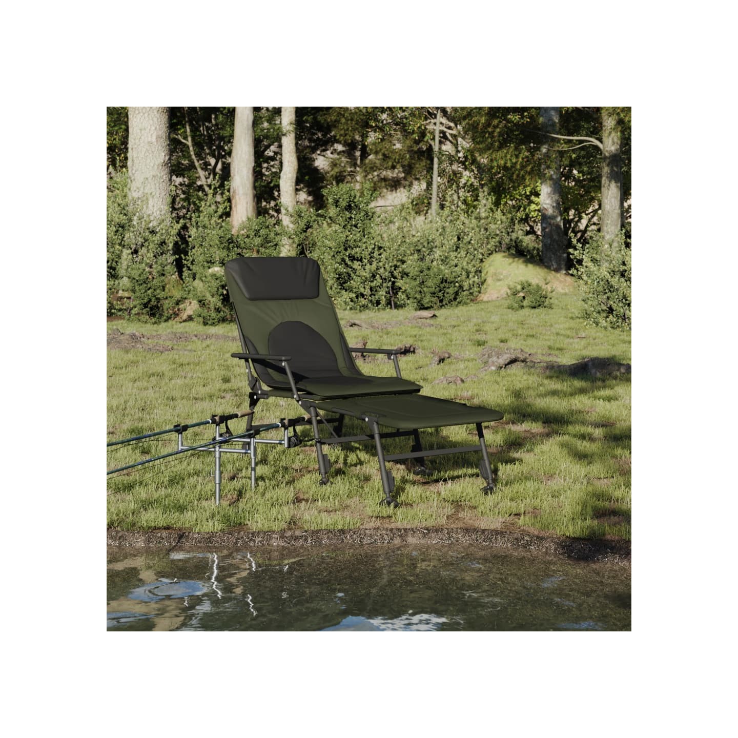 Chaise longue de pêche avec pieds à boue réglables pliable vert