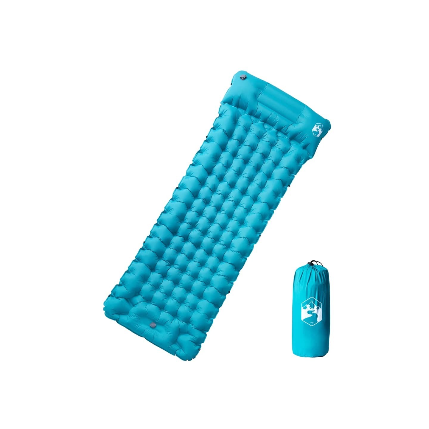 Matelas de camping autogonflant avec oreiller 1 personne bleu