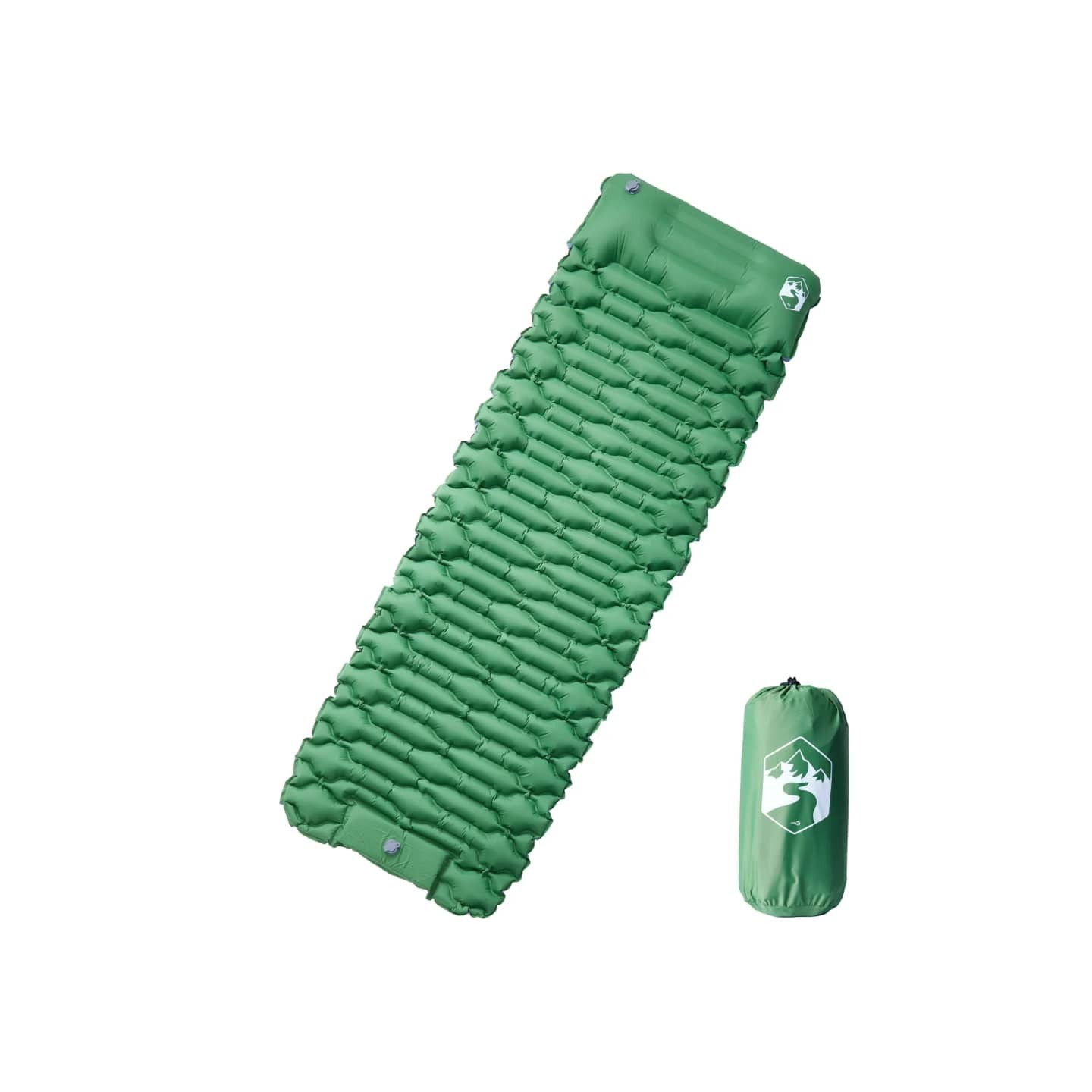 Matelas de camping autogonflant avec oreiller 1 personne vert