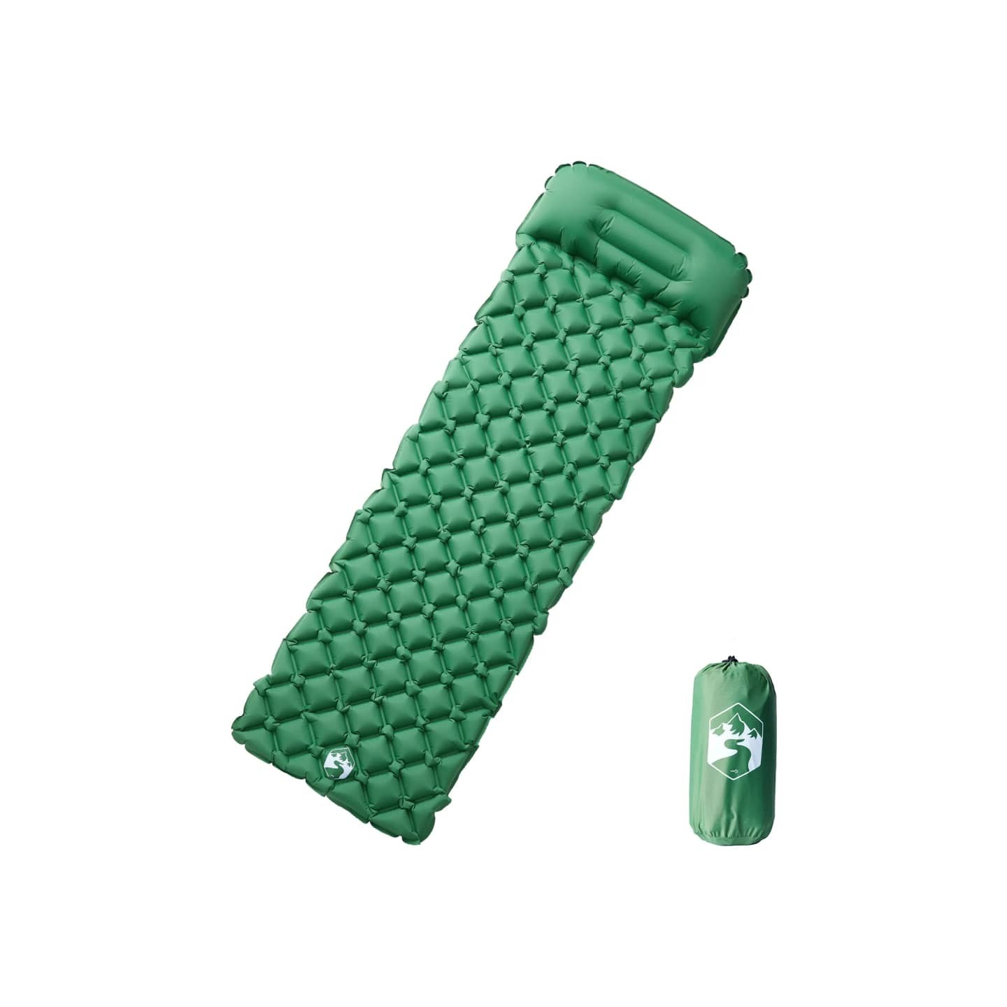 Matelas de camping gonflable avec oreiller 1 personne vert