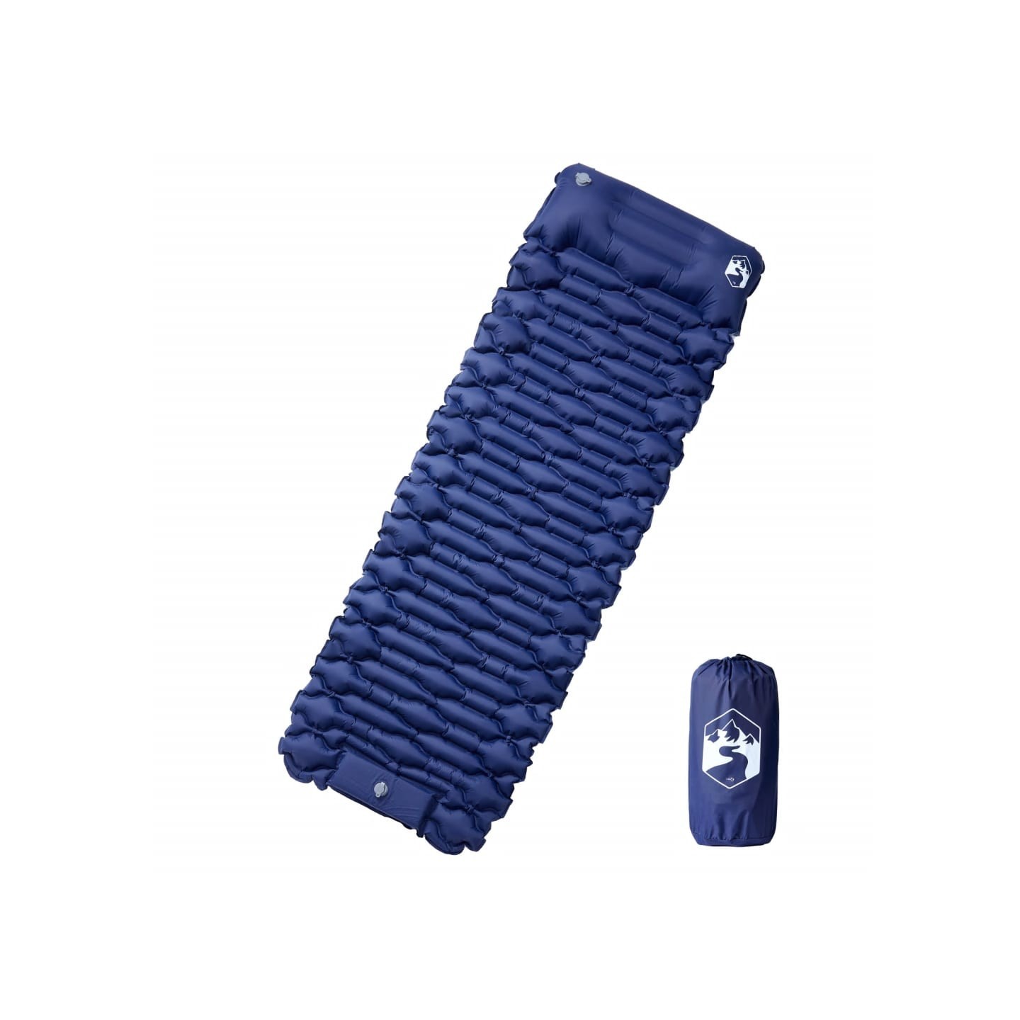 Matelas de camping autogonflant oreiller 1 personne bleu marine