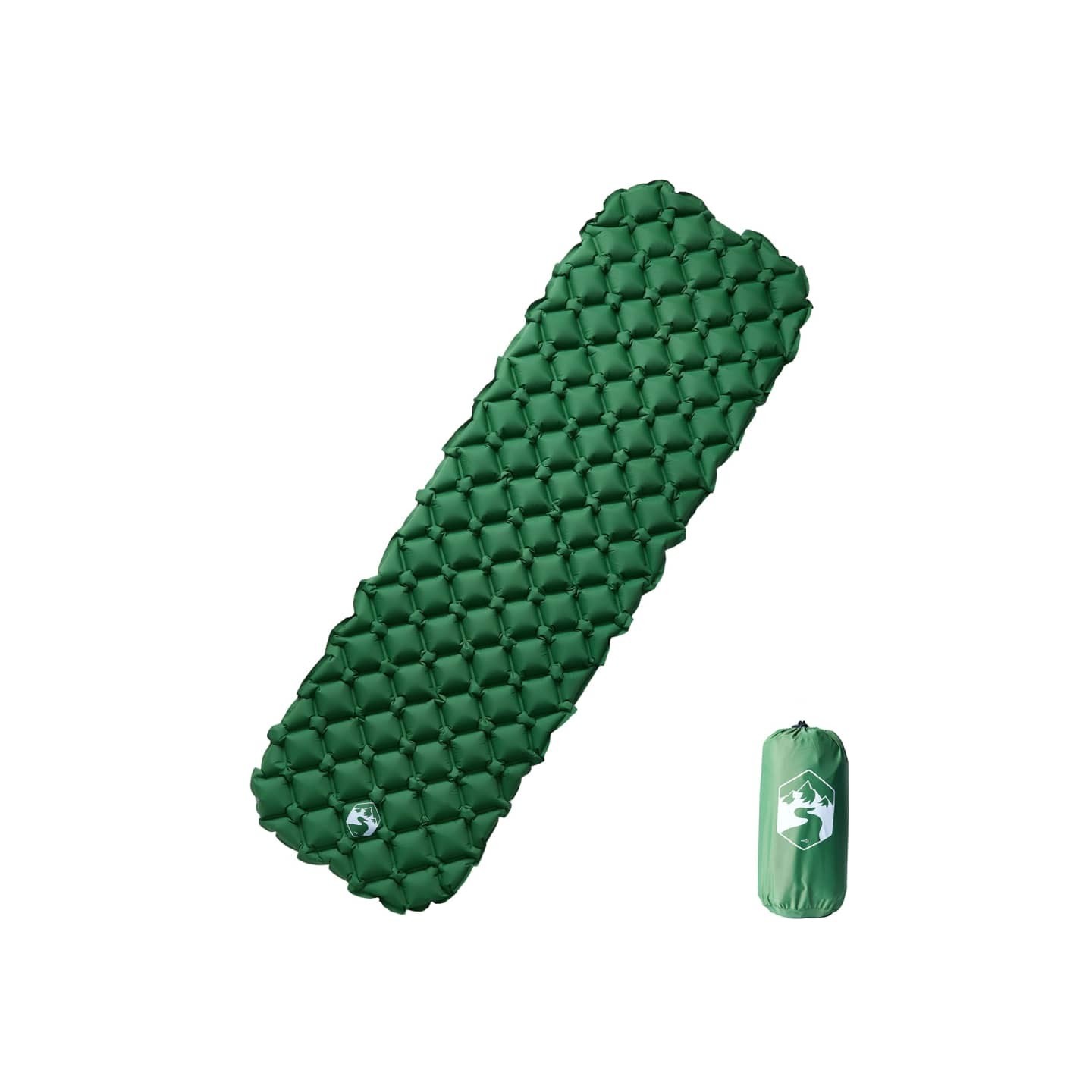 Matelas de camping gonflable 1 personne vert 190x58x6 cm