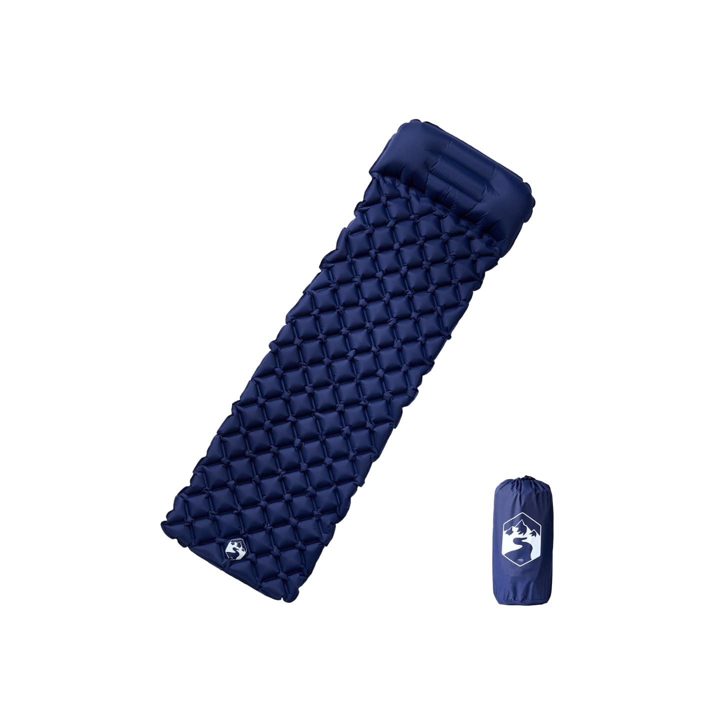 Matelas de camping gonflable et oreiller 1 personne bleu marine