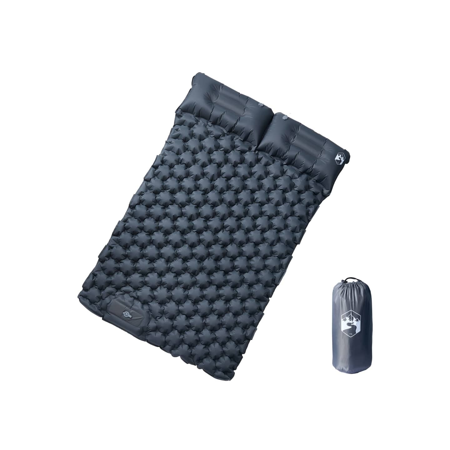 Matelas de camping autogonflant avec oreillers 2 personnes gris