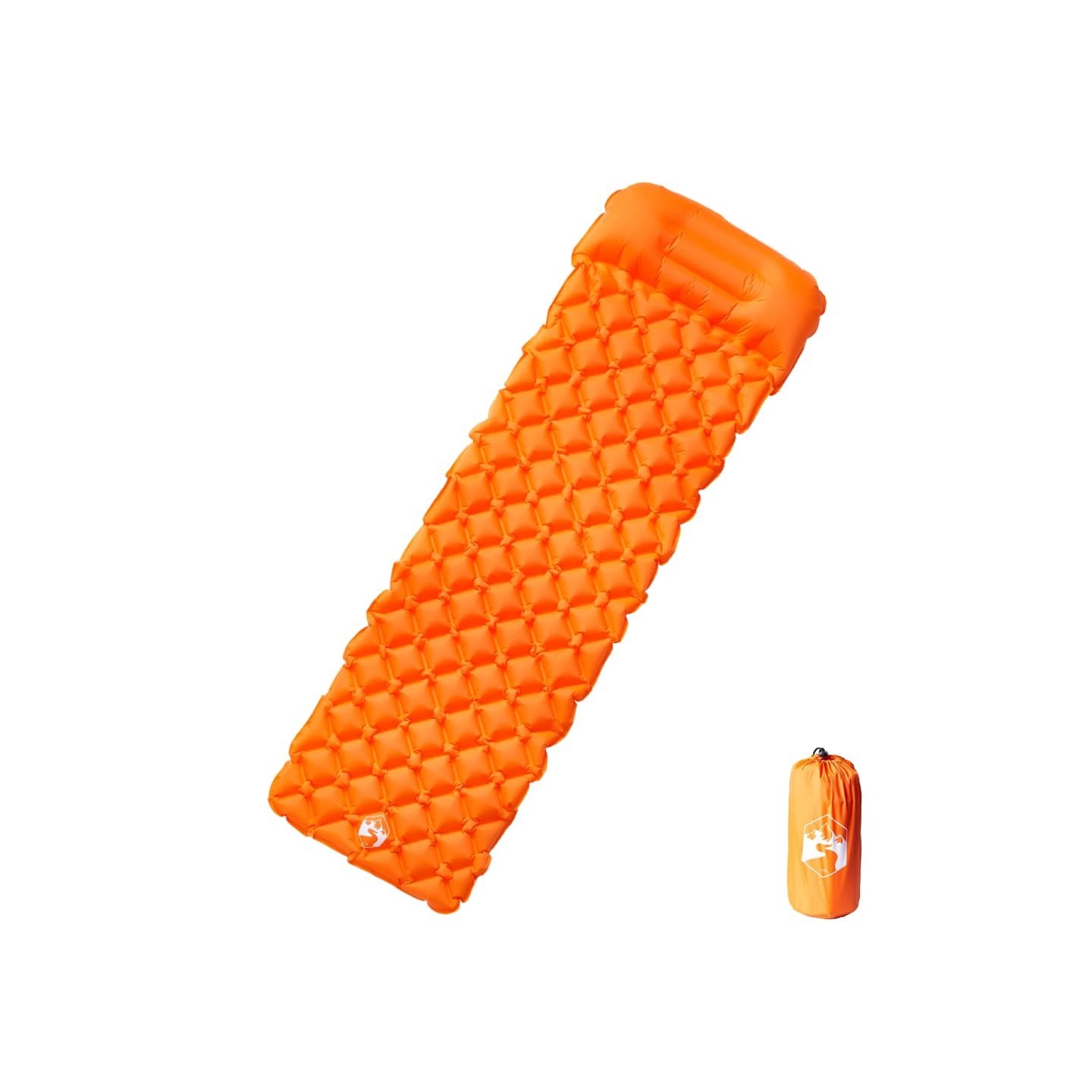 Matelas de camping gonflable avec oreiller 1 personne orange