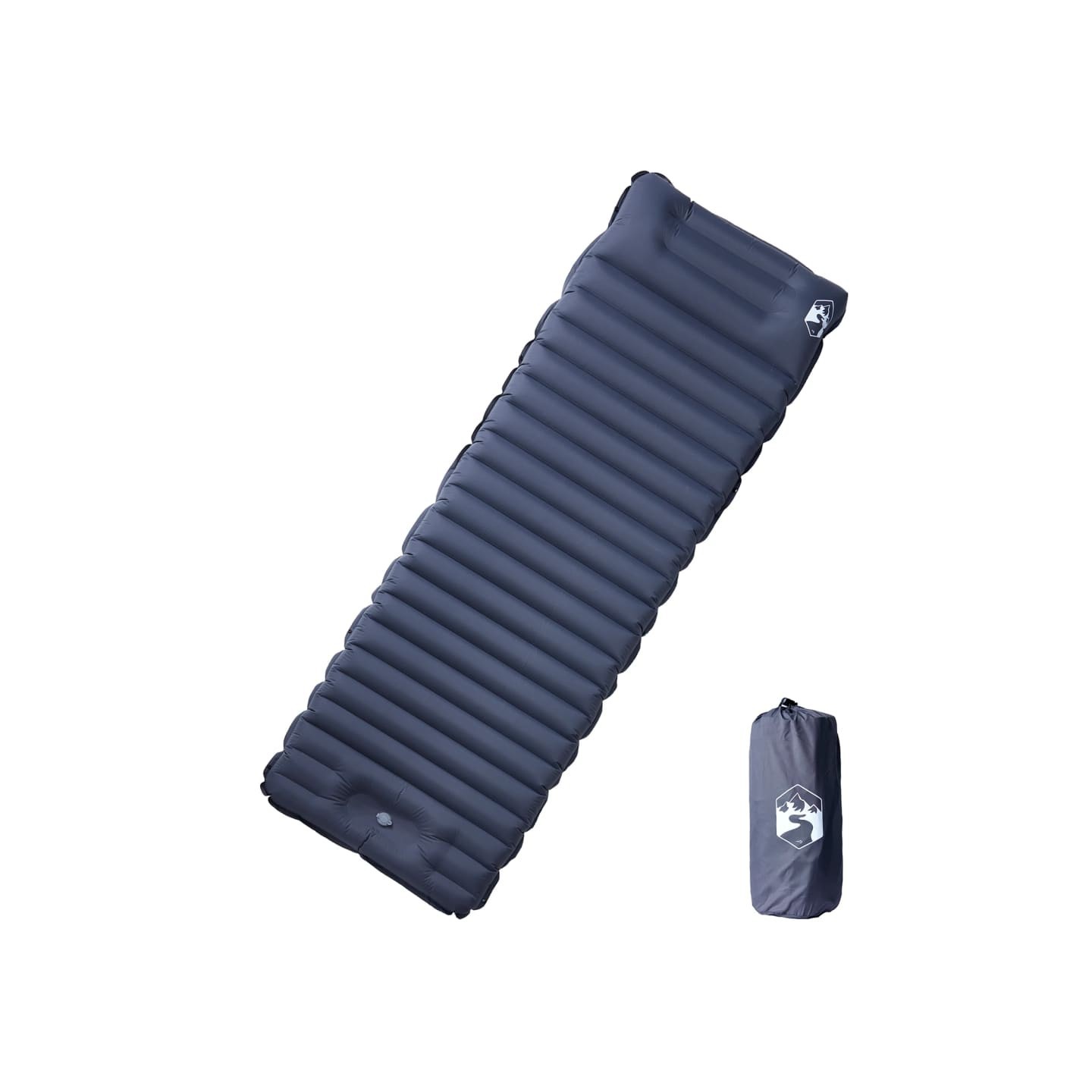Matelas de camping autogonflant avec oreiller 1 personne gris