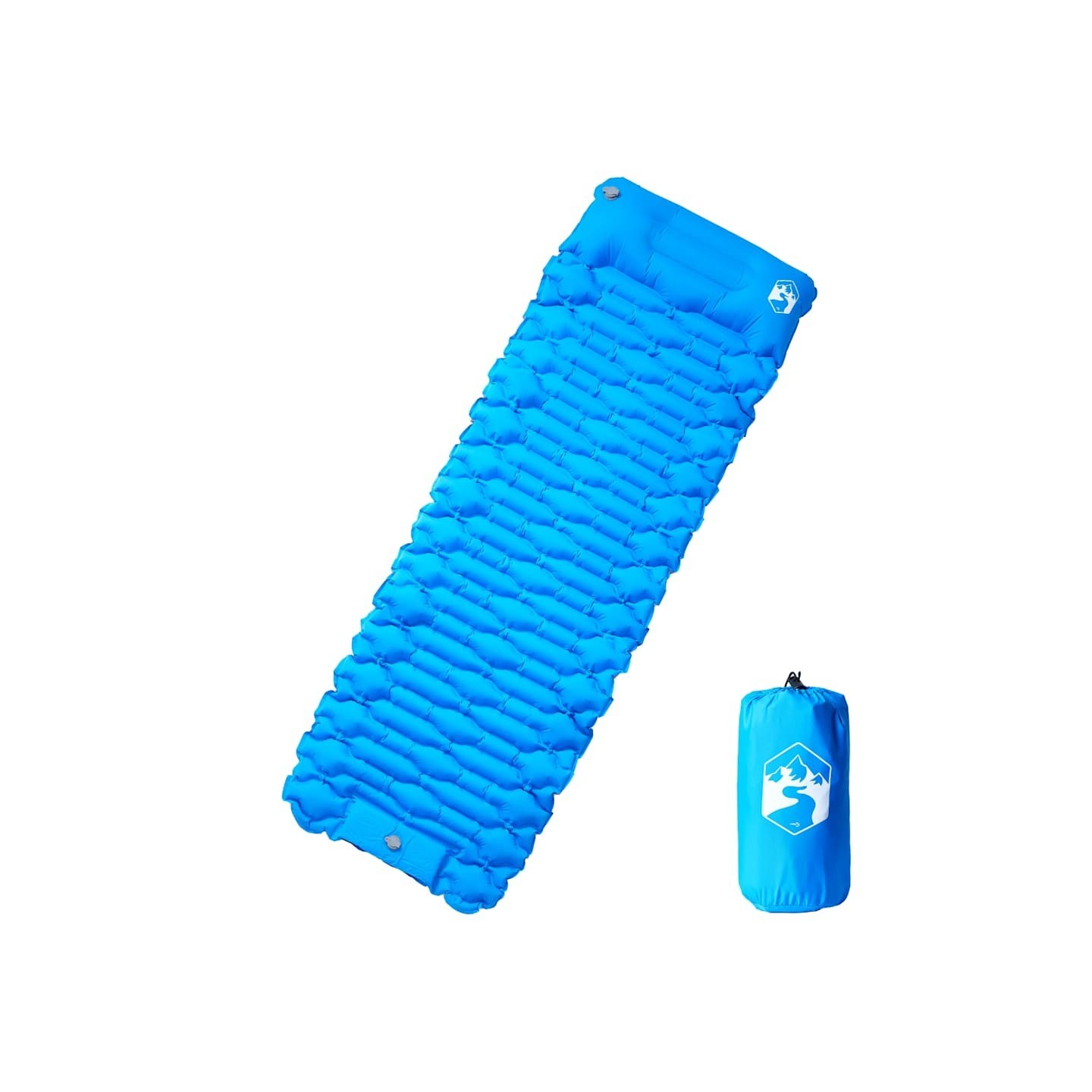 Matelas de camping autogonflant avec oreiller 1 personne bleu