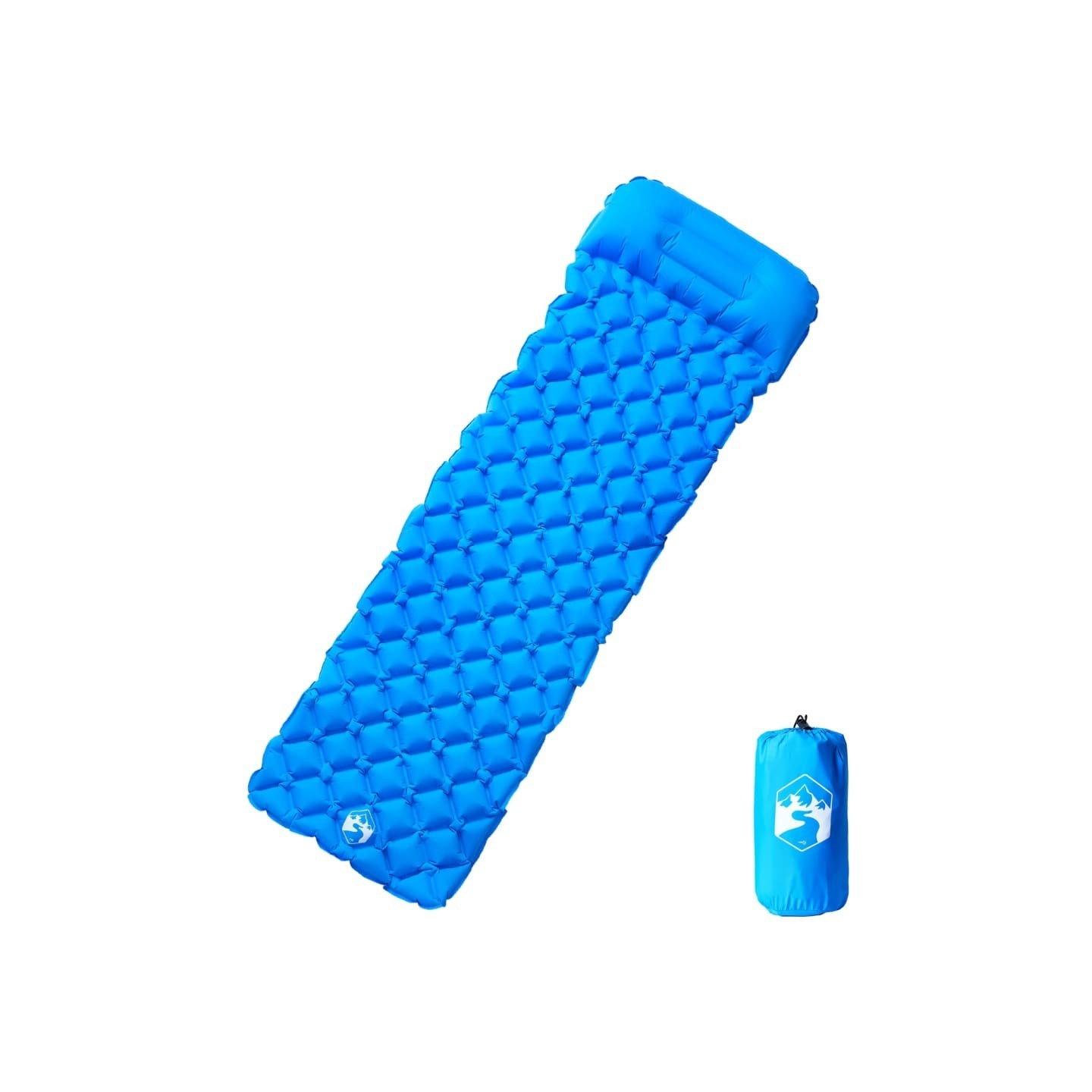 Matelas de camping gonflable avec oreiller 1 personne bleu
