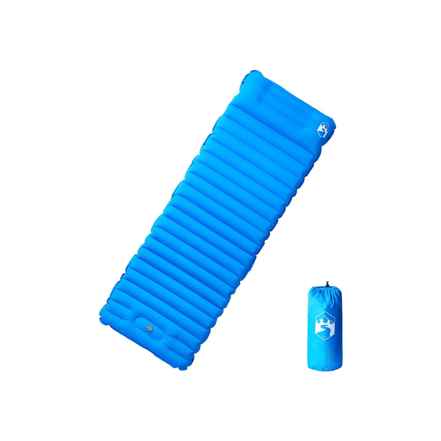 Matelas de camping autogonflant avec oreiller 1 personne bleu