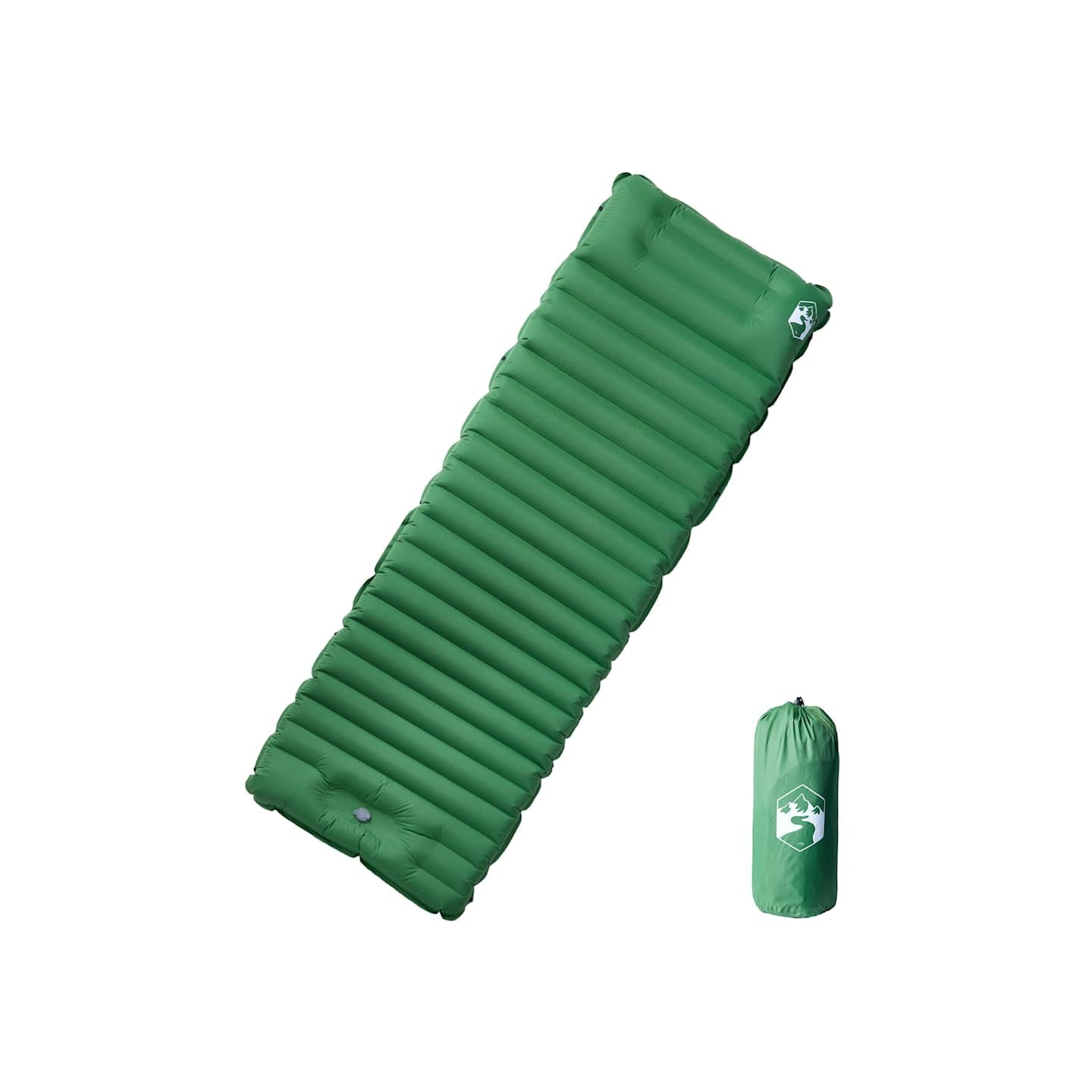 Matelas de camping autogonflant avec oreiller 1 personne vert
