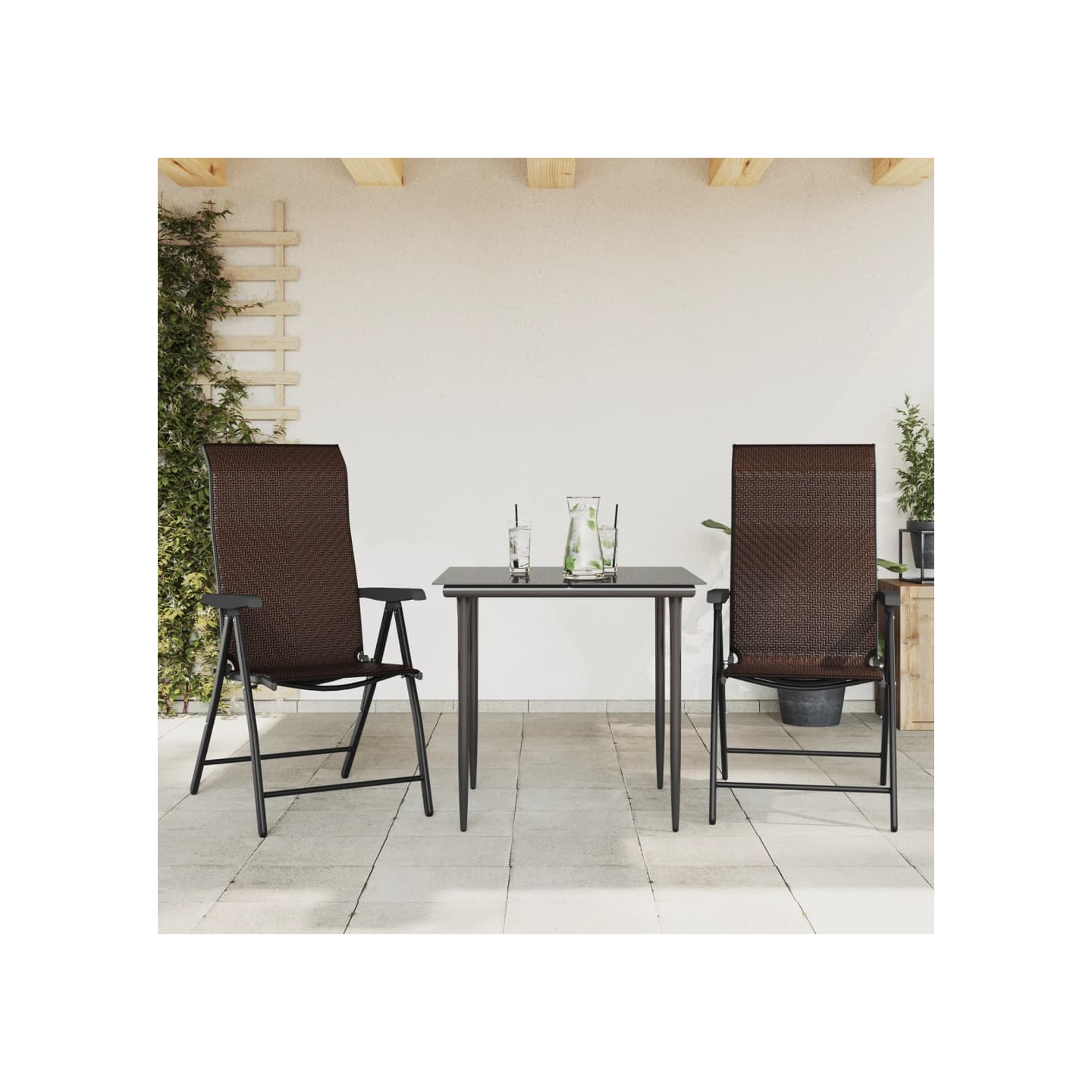 Chaises pliantes 2 pièces en polyrotin marron