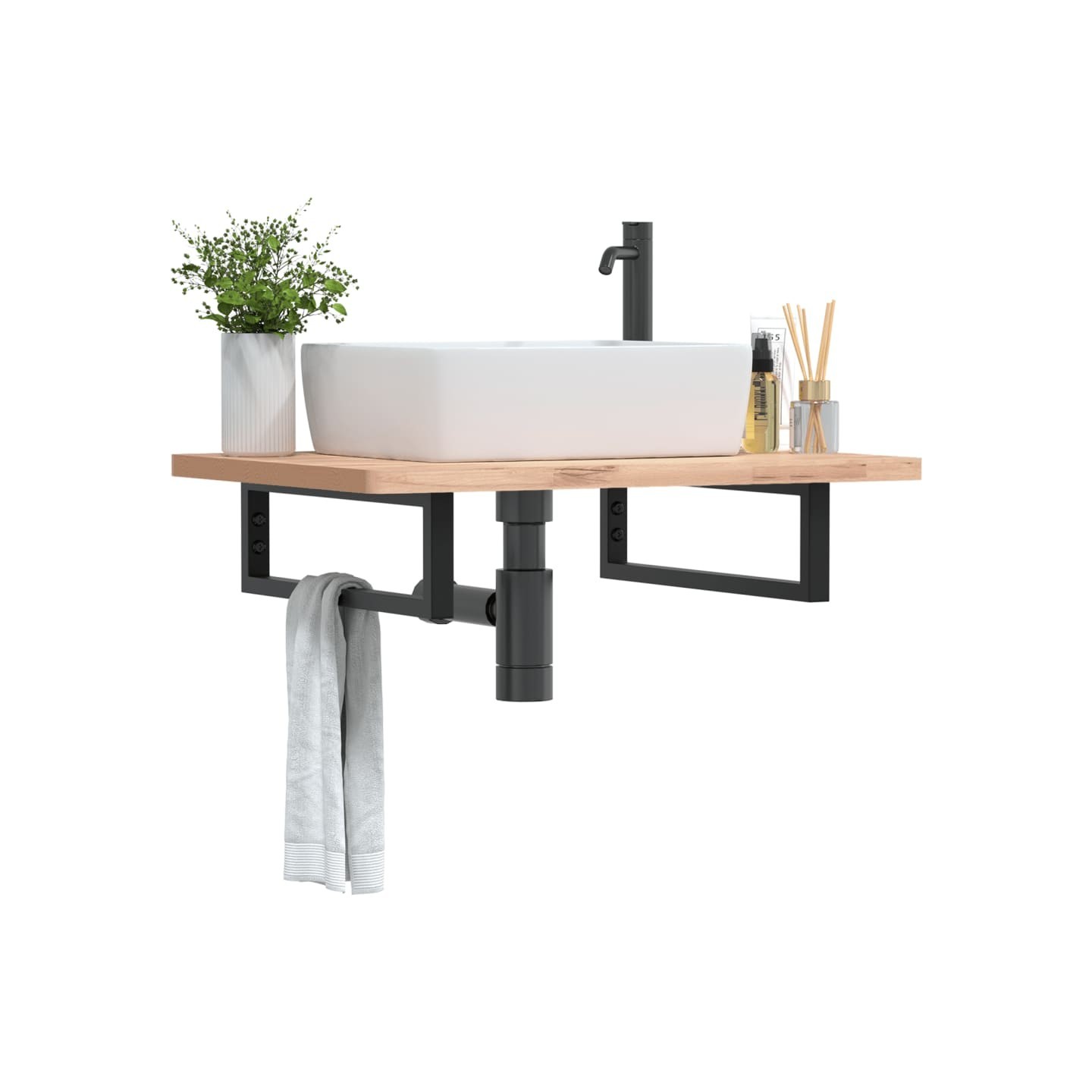 Supports d'étagères pour lavabo 2 pcs noir rectangulaire acier