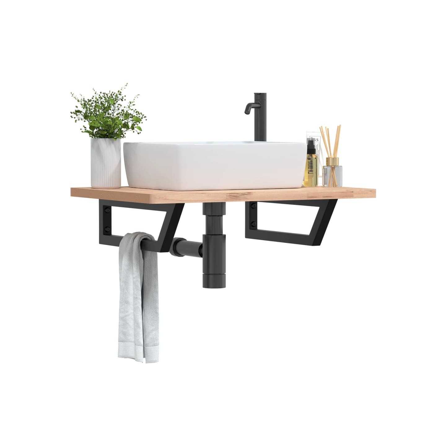 Supports d'étagères pour lavabo 2 pcs noir trapèze acier