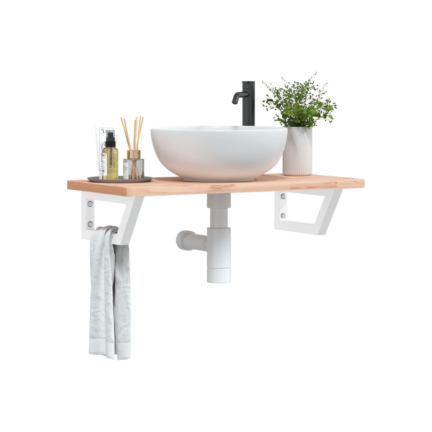 Supports d'étagères pour lavabo 2 pcs blanc trapèze acier