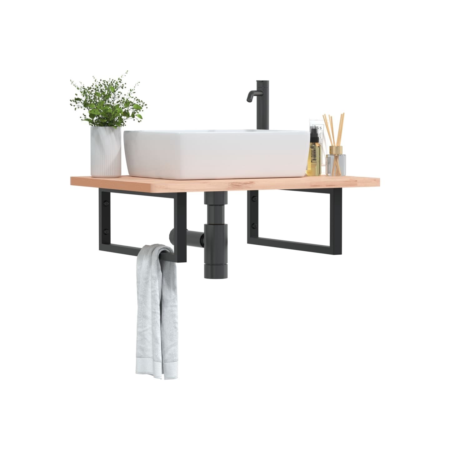 Supports d'étagères pour lavabo 2 pcs noir rectangulaire acier